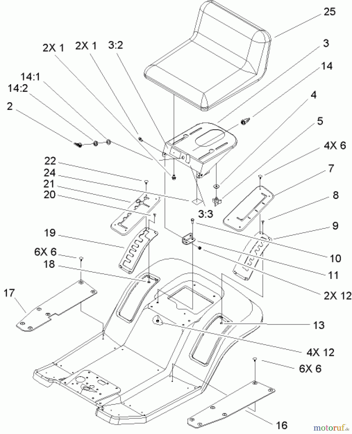 Toro Neu Mowers, Lawn & Garden Tractor Seite 1 71209 (13-32XLE) - Toro 13-32XLE Lawn Tractor, 2004 (240000001-240999999) REAR BODY AND SEAT ASSEMBLY