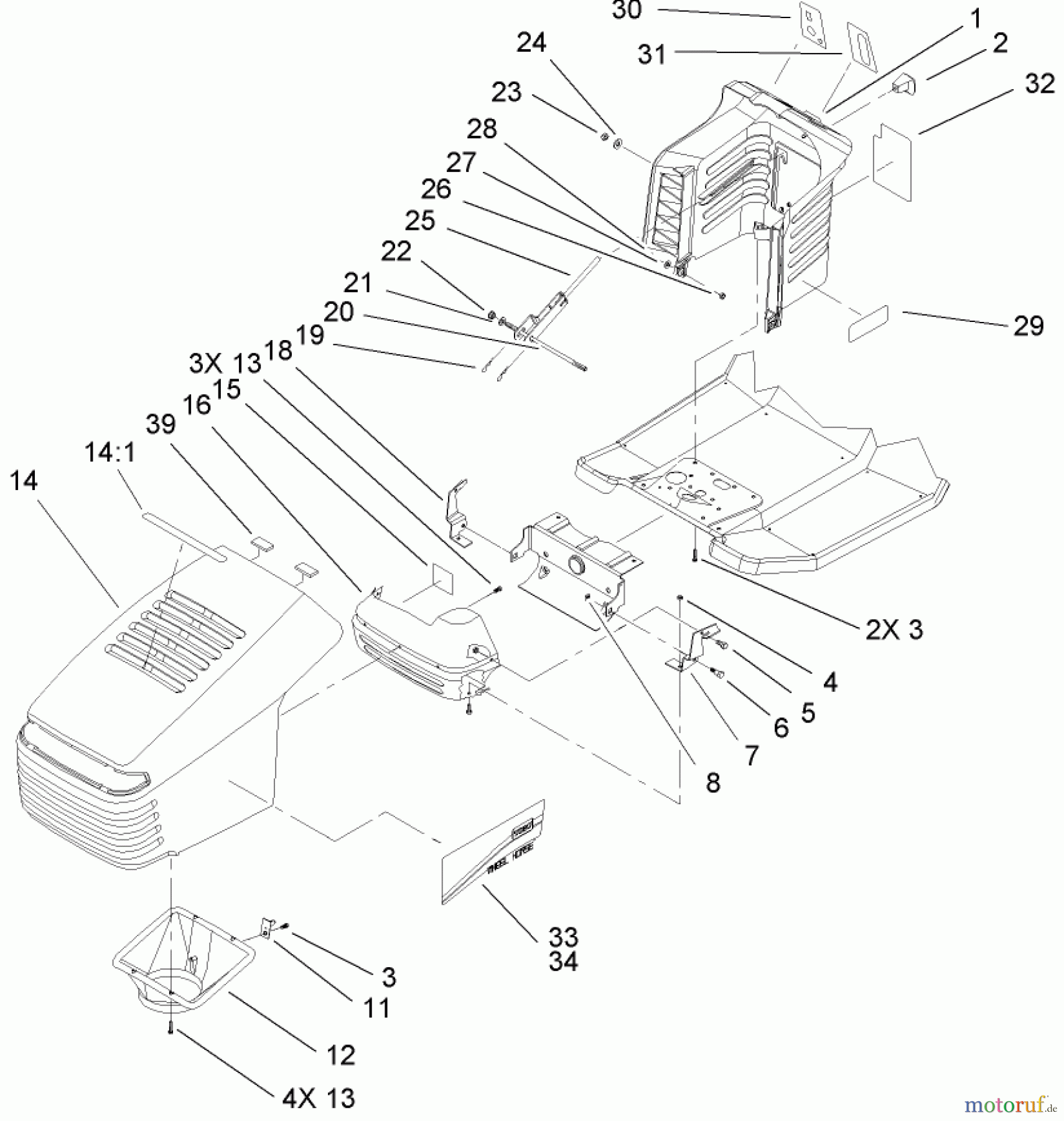  Toro Neu Mowers, Lawn & Garden Tractor Seite 1 71209 (XL 320) - Toro XL 320 Lawn Tractor, 2006 (260000001-260999999) HOOD AND TOWER ASSEMBLY