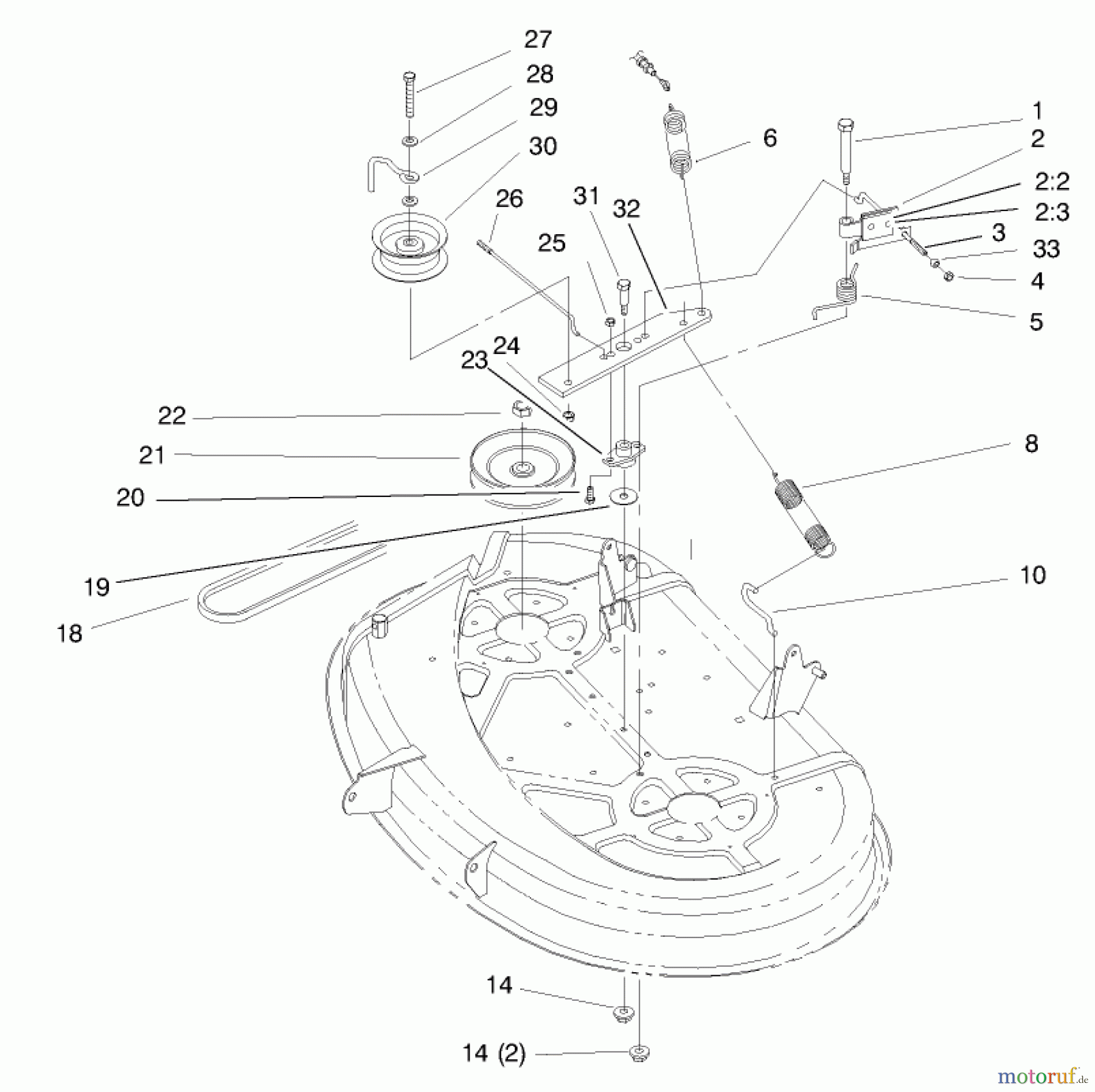 Toro Neu Mowers, Lawn & Garden Tractor Seite 1 71215 (14-38HXL) - Toro 14-38HXL Lawn Tractor, 1997 (7900001-7999999) PULLEY & BELT ASSEMBLY (38