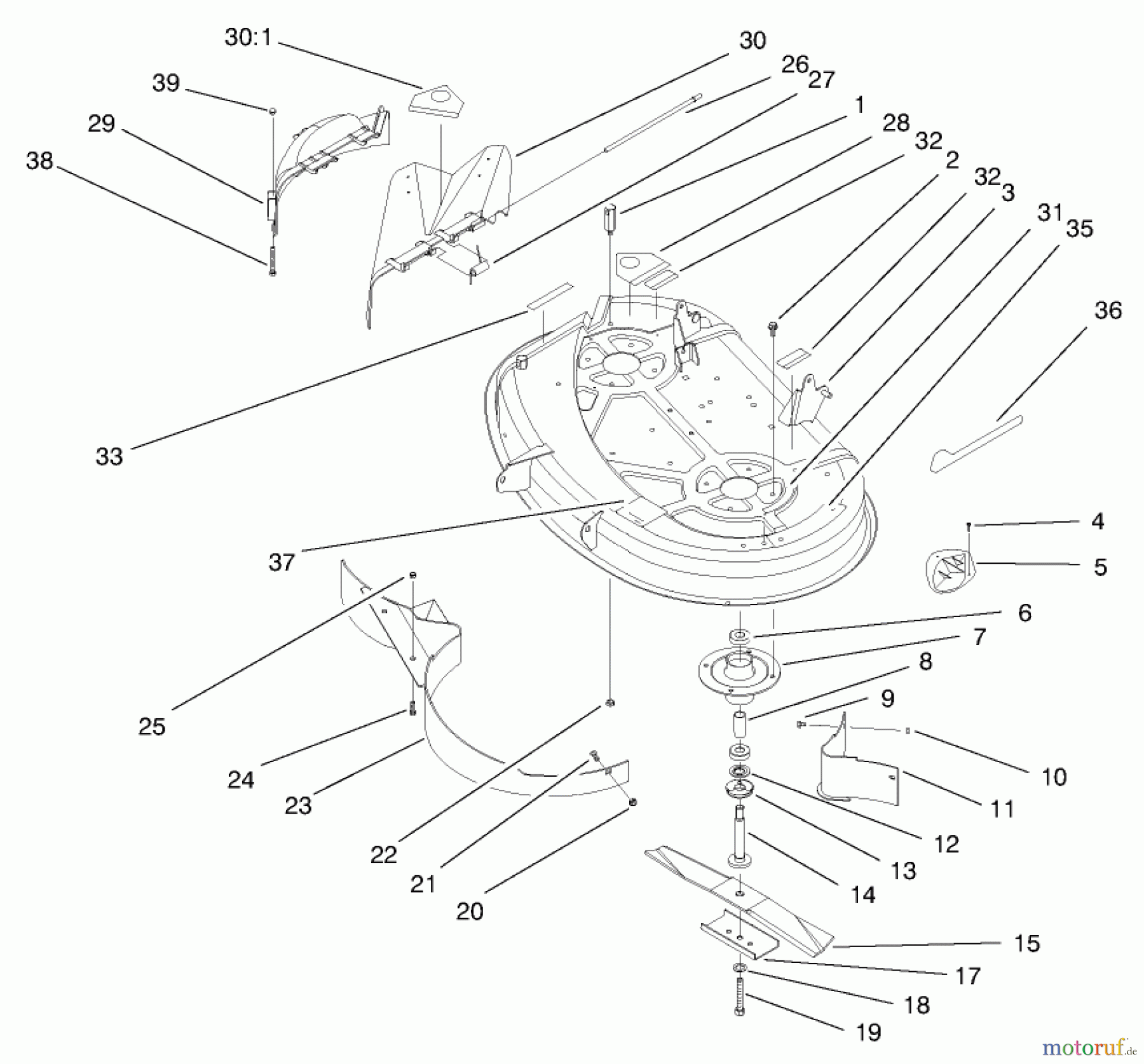 Toro Neu Mowers, Lawn & Garden Tractor Seite 1 71215 (14-38HXL) - Toro 14-38HXL Lawn Tractor, 1998 (8900001-8999999) DECK ASSEMBLY (38