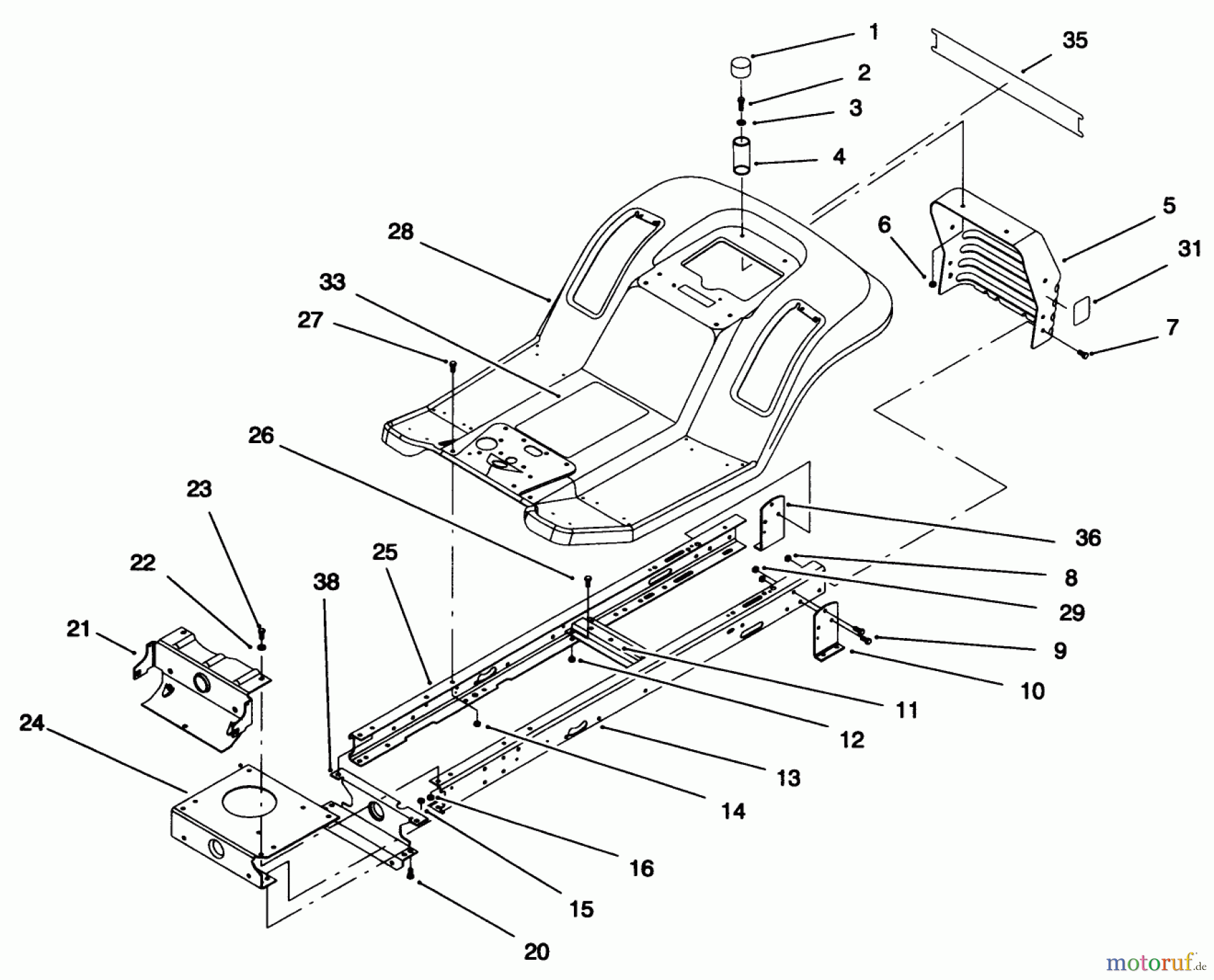 Toro Neu Mowers, Lawn & Garden Tractor Seite 1 71218 (16-44HXL) - Toro 16-44HXL Lawn Tractor, 1996 (6900001-6999999) FRAME ASSEMBLY