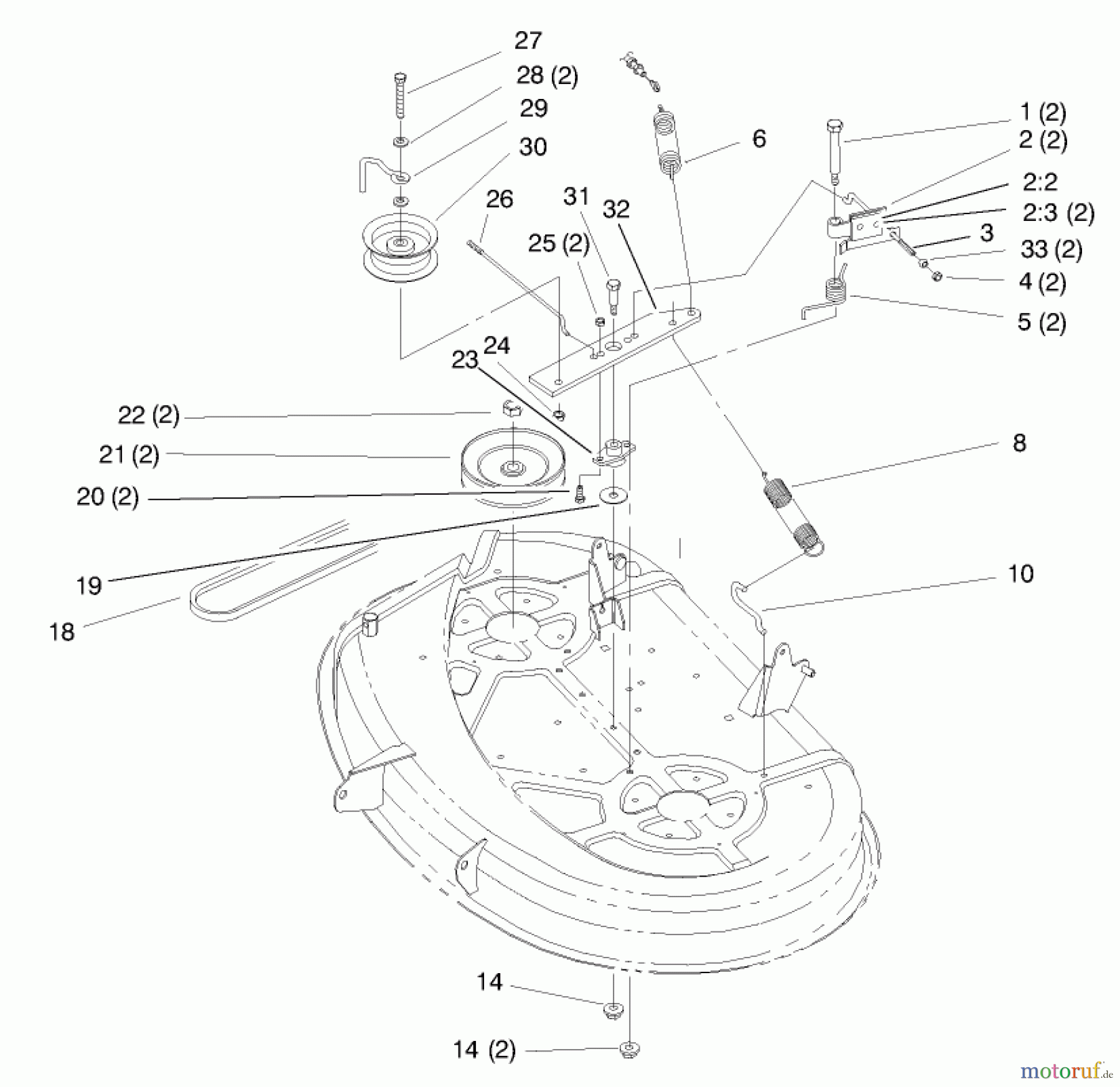 Toro Neu Mowers, Lawn & Garden Tractor Seite 1 71219 (14-38HXL) - Toro 14-38HXL Lawn Tractor, 1997 (7900001-7999999) PULLEY & BELT ASSEMBLY (38