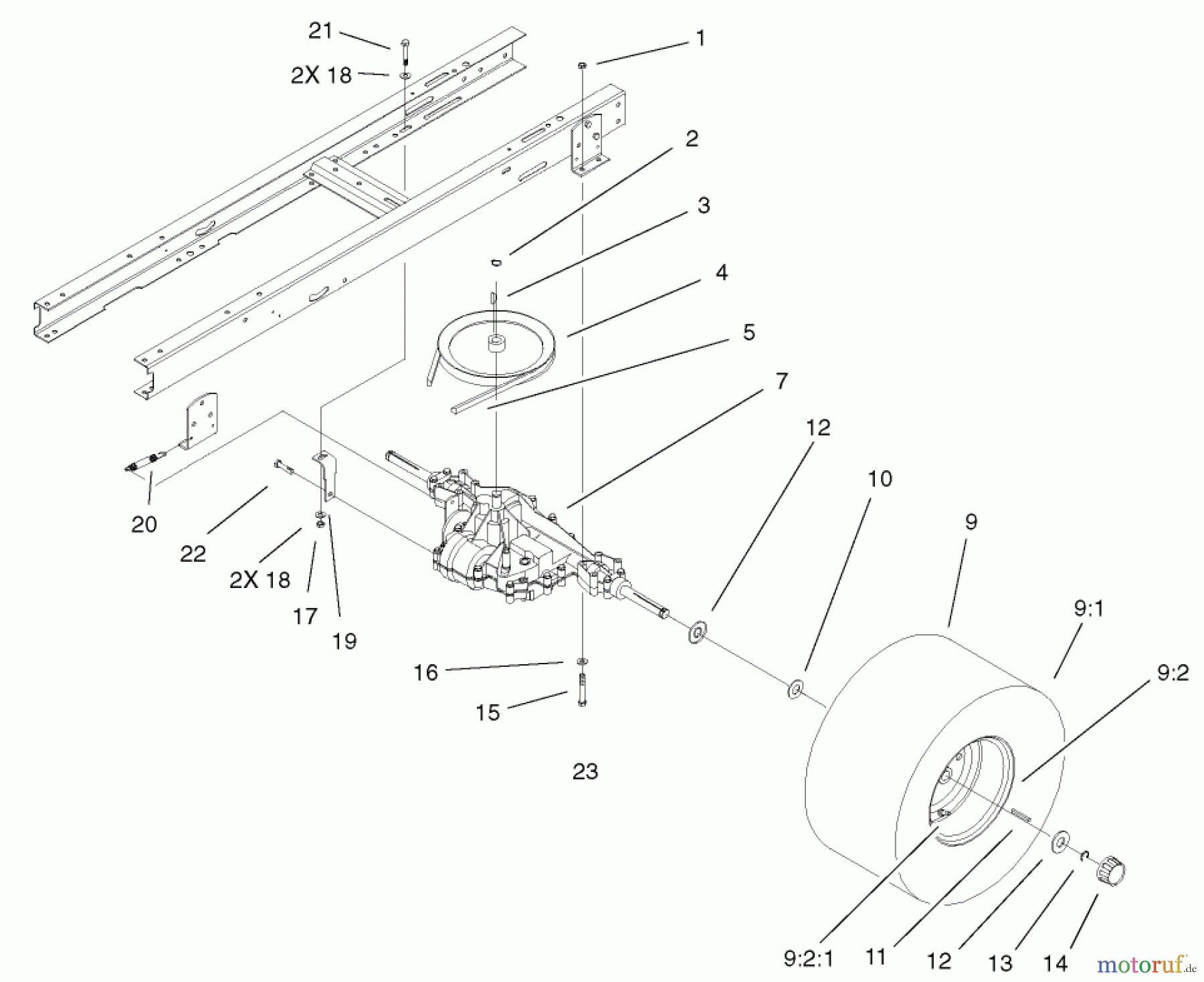Toro Neu Mowers, Lawn & Garden Tractor Seite 1 71223 (16-38XL) - Toro 16-38XL Lawn Tractor, 2002 (220000001-220010000) 5 SPEED TRANSAXLE ASSEMBLY