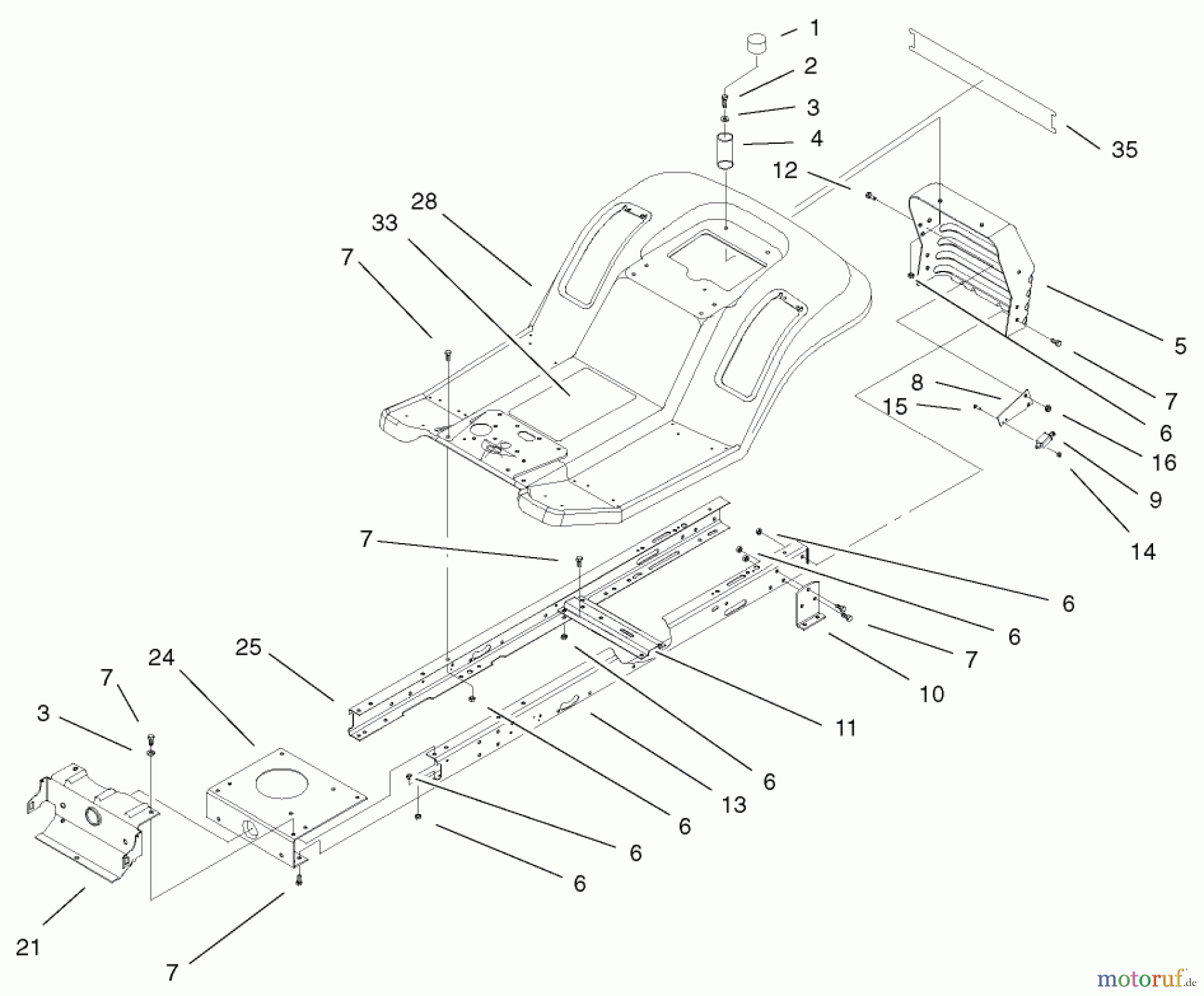  Toro Neu Mowers, Lawn & Garden Tractor Seite 1 71223 (16-38XL) - Toro 16-38XL Lawn Tractor, 2002 (220000001-220010000) FRAME & BODY ASSEMBLY