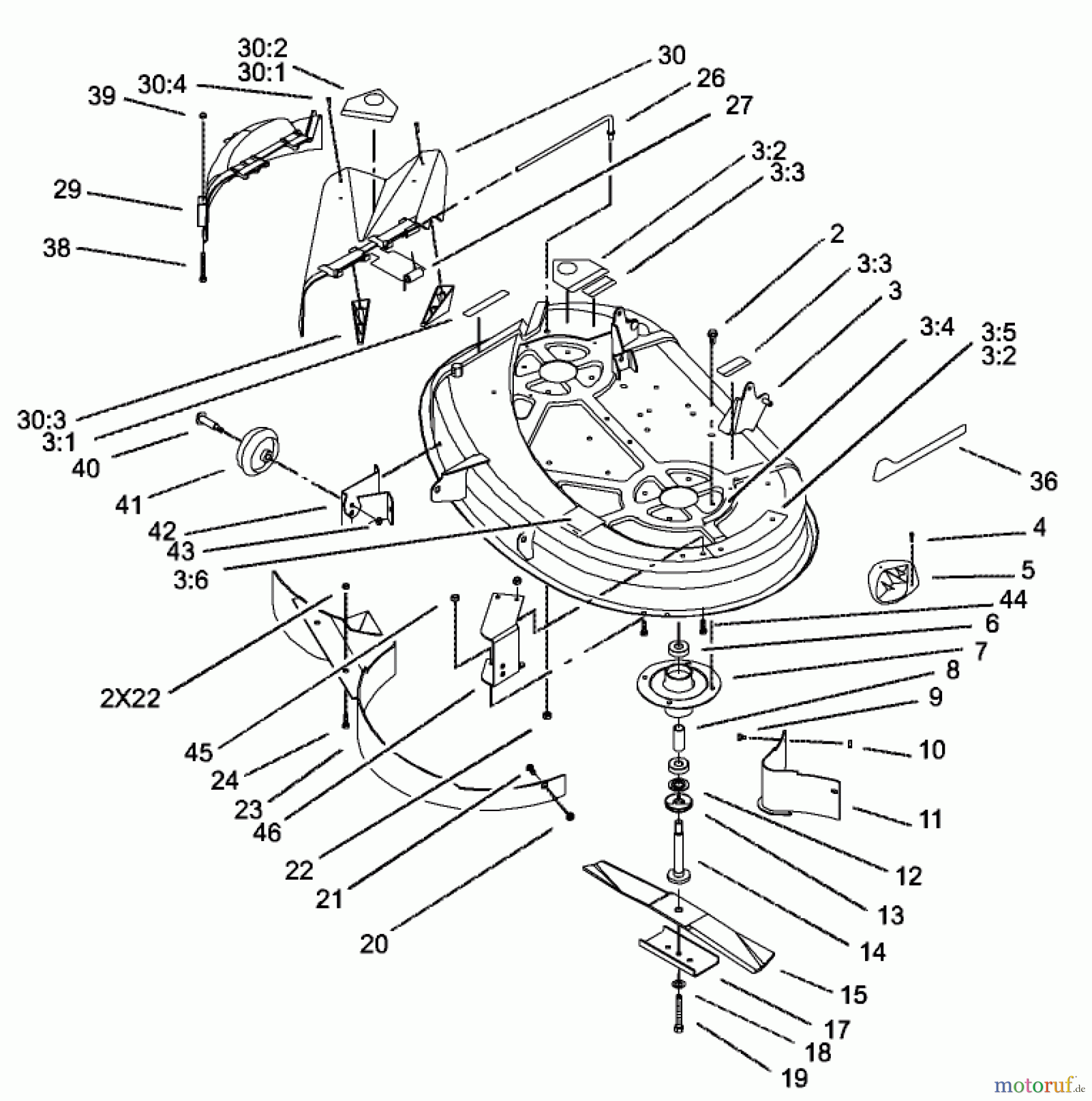  Toro Neu Mowers, Lawn & Garden Tractor Seite 1 71223 (16-38XL) - Toro 16-38XL Lawn Tractor, 2002 (220010001-220999999) 38IN DECK ASSEMBLY