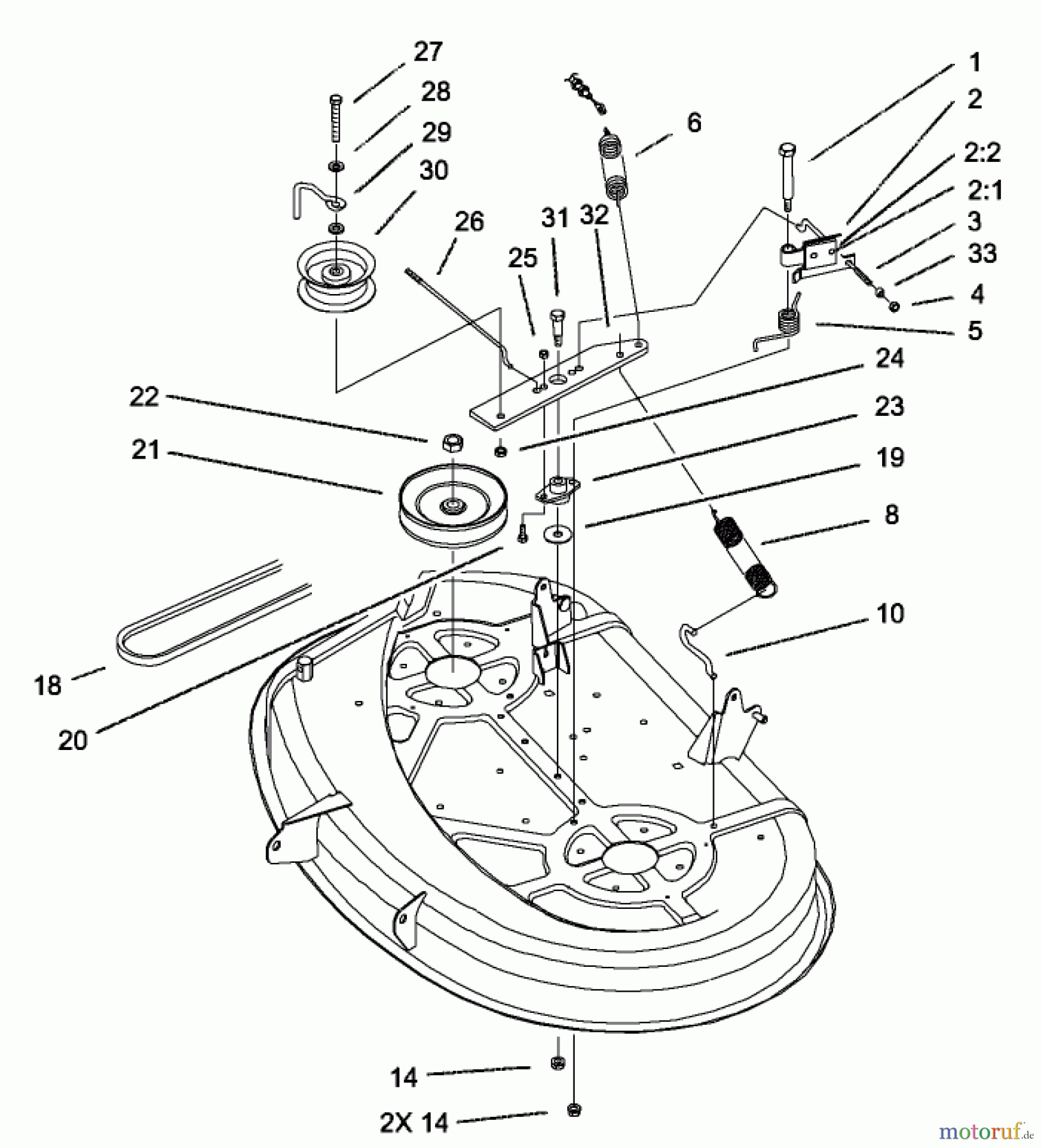  Toro Neu Mowers, Lawn & Garden Tractor Seite 1 71223 (16-38XL) - Toro 16-38XL Lawn Tractor, 2002 (220010001-220999999) 38IN DECK BLADE DRIVE AND BRAKE ASSEMBLY