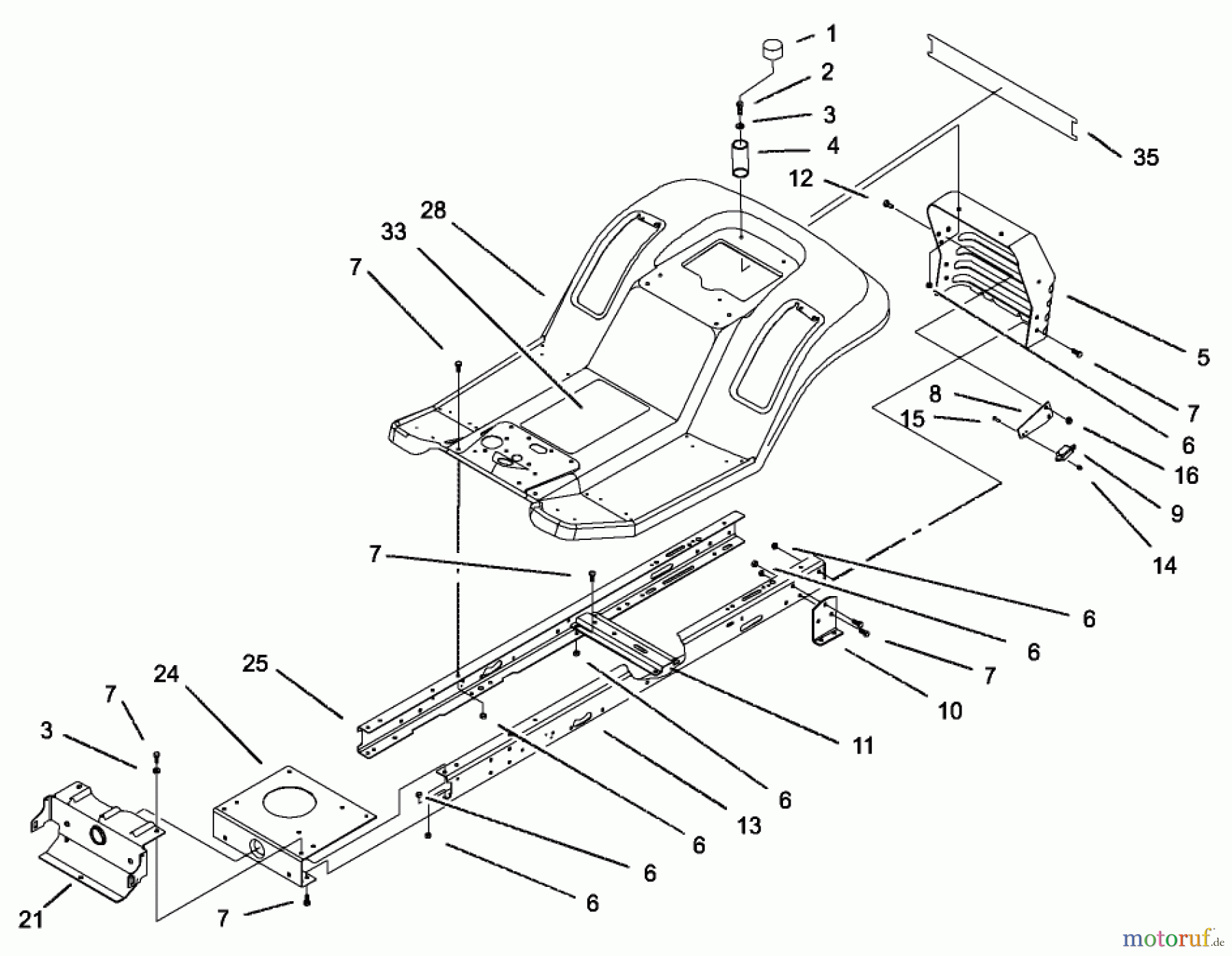  Toro Neu Mowers, Lawn & Garden Tractor Seite 1 71223 (16-38XL) - Toro 16-38XL Lawn Tractor, 2002 (220010001-220999999) FRAME AND BODY ASSEMBLY