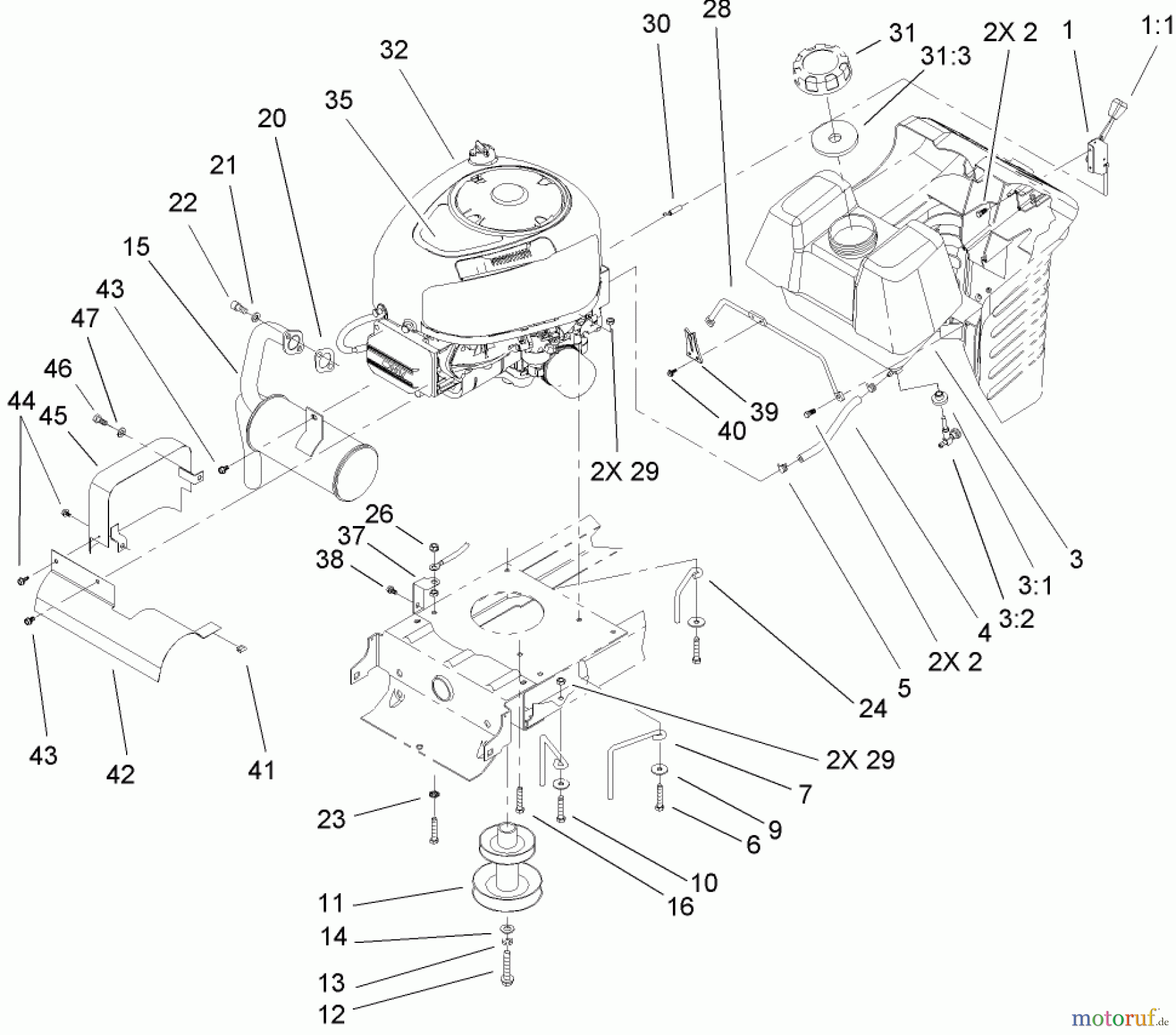 Toro Neu Mowers, Lawn & Garden Tractor Seite 1 71223 (16-38XL) - Toro 16-38XL Lawn Tractor, 2004 (240000001-240999999) ENGINE SYSTEM COMPONENT ASSEMBLY