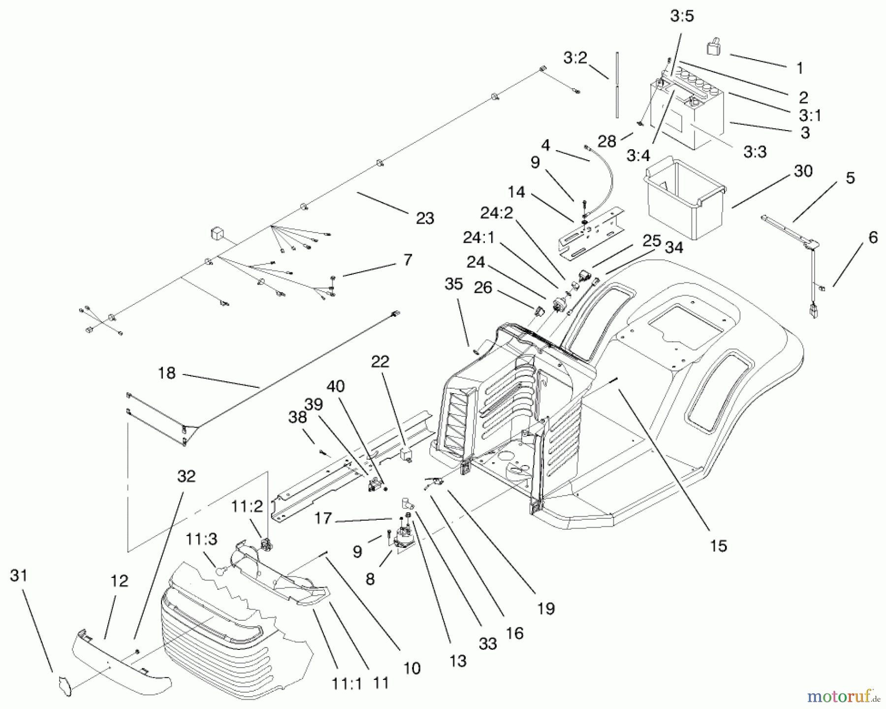 Toro Neu Mowers, Lawn & Garden Tractor Seite 1 71225 (16-38HXL) - Toro 16-38HXL Lawn Tractor, 2000 (200000001-200999999) ELECTRICAL COMPONENTS ASSEMBLY