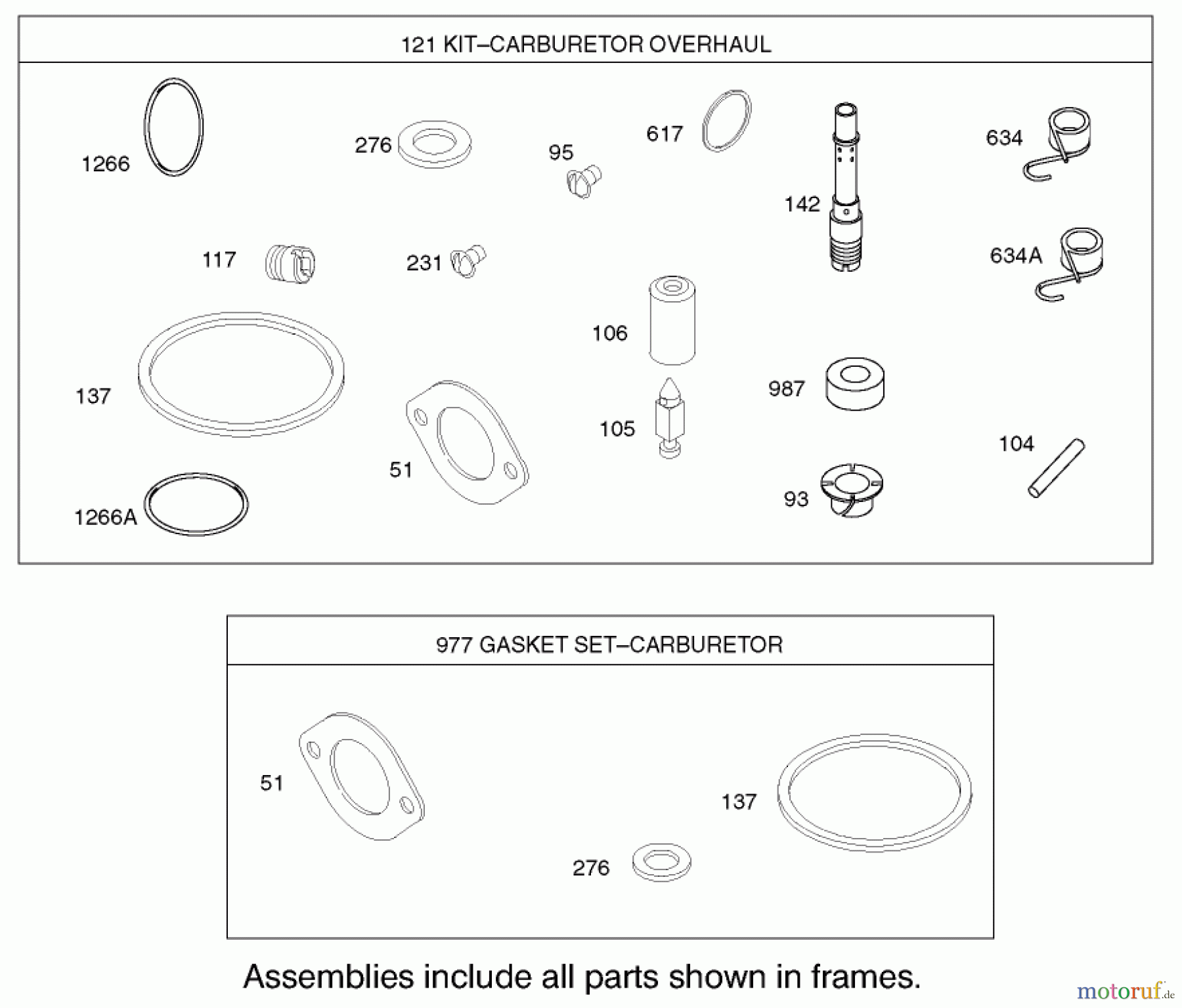 Toro Neu Mowers, Lawn & Garden Tractor Seite 1 71242 (16-38HXLE) - Toro 16-38HXLE Lawn Tractor, 2002 (220010001-220999999) CARBURETOR OVERHAUL KIT ASSEMBLY BRIGGS AND STRATTON MODEL 286H77-0121-E1