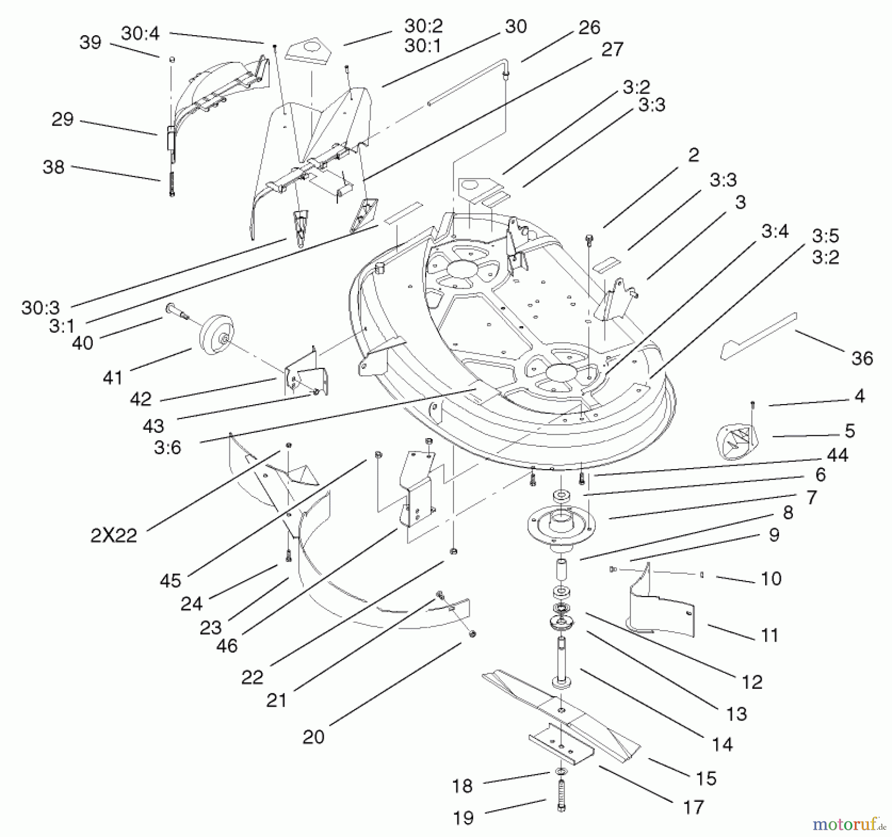 Toro Neu Mowers, Lawn & Garden Tractor Seite 1 71242 (16-38HXLE) - Toro 16-38HXLE Lawn Tractor, 2002 (220010001-220999999) DECK ASSEMBLY