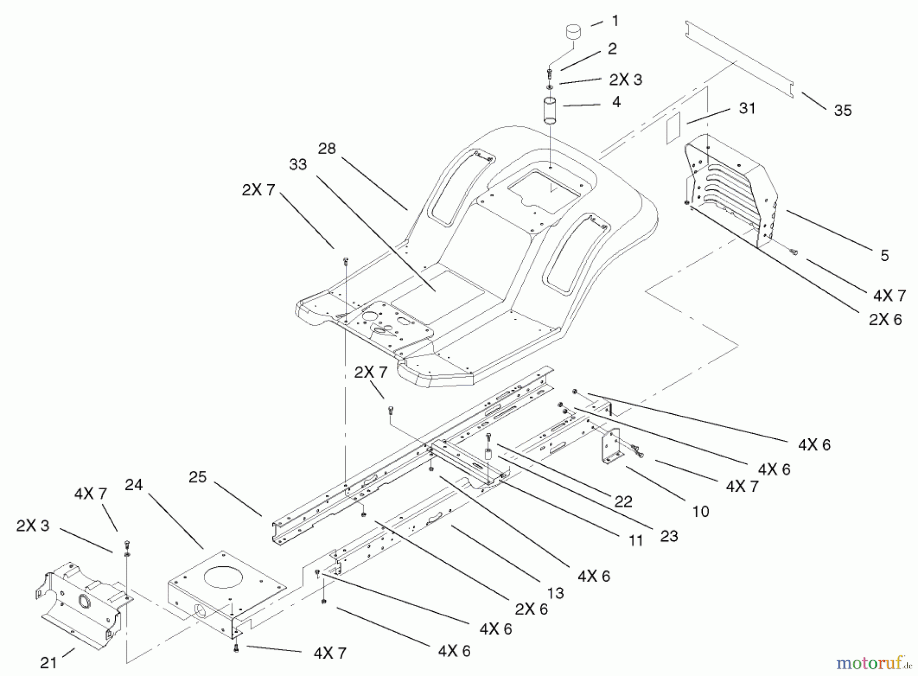 Toro Neu Mowers, Lawn & Garden Tractor Seite 1 71227 (16-38HXL) - Toro 16-38HXL Lawn Tractor, 2002 (220010001-220999999) FRAME AND BODY ASSEMBLY