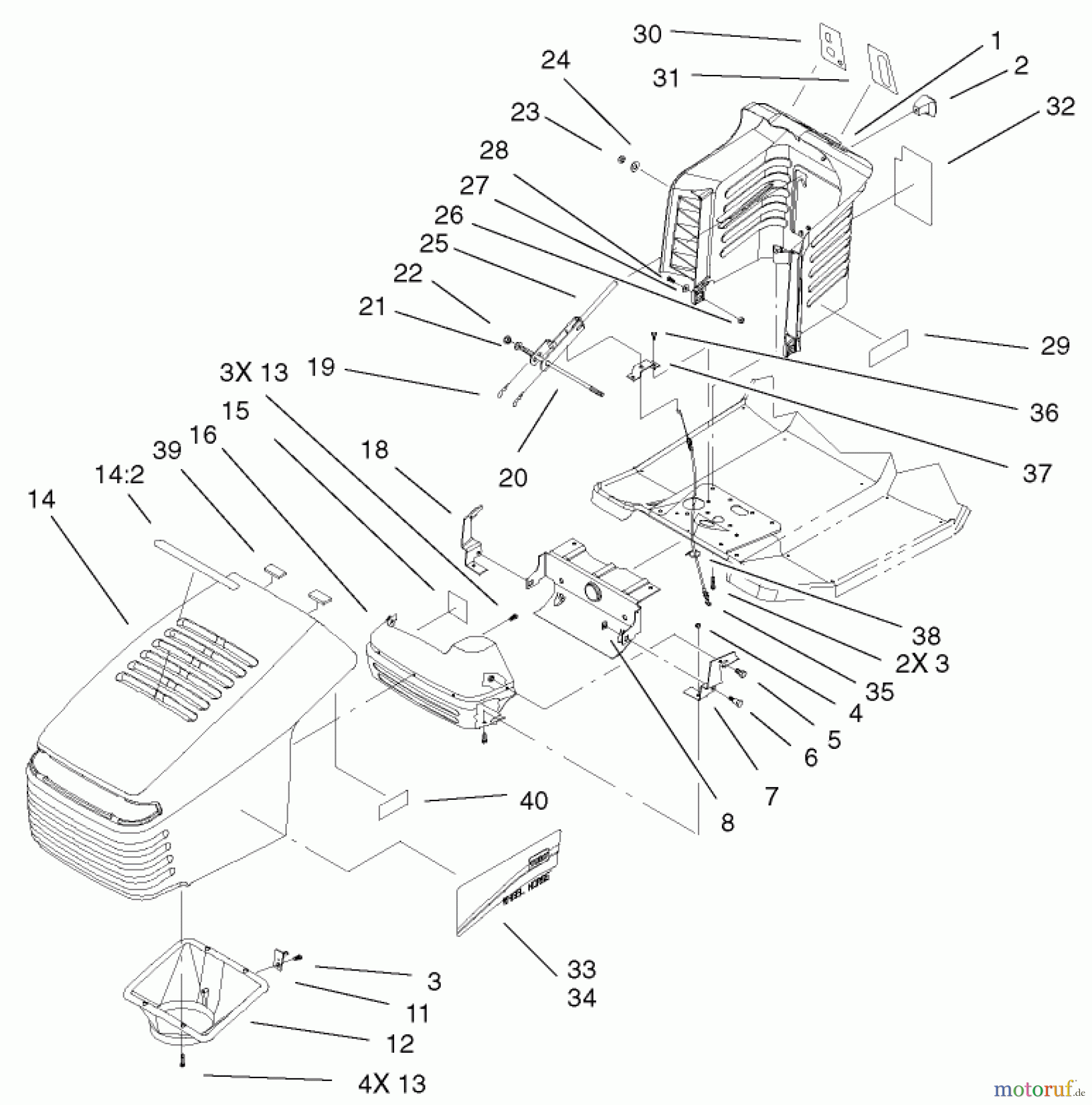  Toro Neu Mowers, Lawn & Garden Tractor Seite 1 71242 (16-38HXLE) - Toro 16-38HXLE Lawn Tractor, 2002 (220010001-220999999) HOOD AND TOWER ASSEMBLY