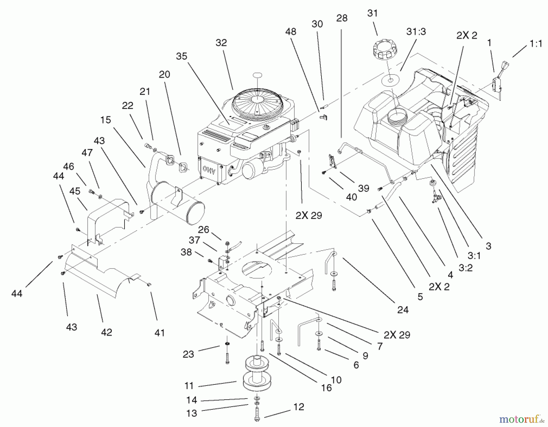 Toro Neu Mowers, Lawn & Garden Tractor Seite 1 71242 (16-38HXLE) - Toro 16-38HXLE Lawn Tractor, 2002 (220010001-220999999) OHV ENGINE SYSTEM ASSEMBLY