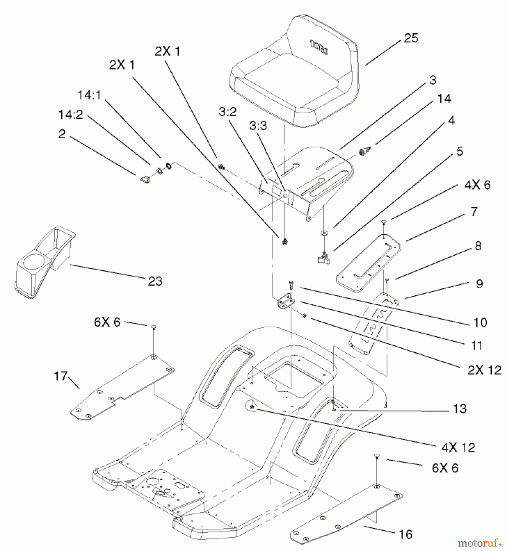 Toro Neu Mowers, Lawn & Garden Tractor Seite 1 71242 (16-38HXLE) - Toro 16-38HXLE Lawn Tractor, 2002 (220010001-220999999) REAR BODY AND SEAT ASSEMBLY