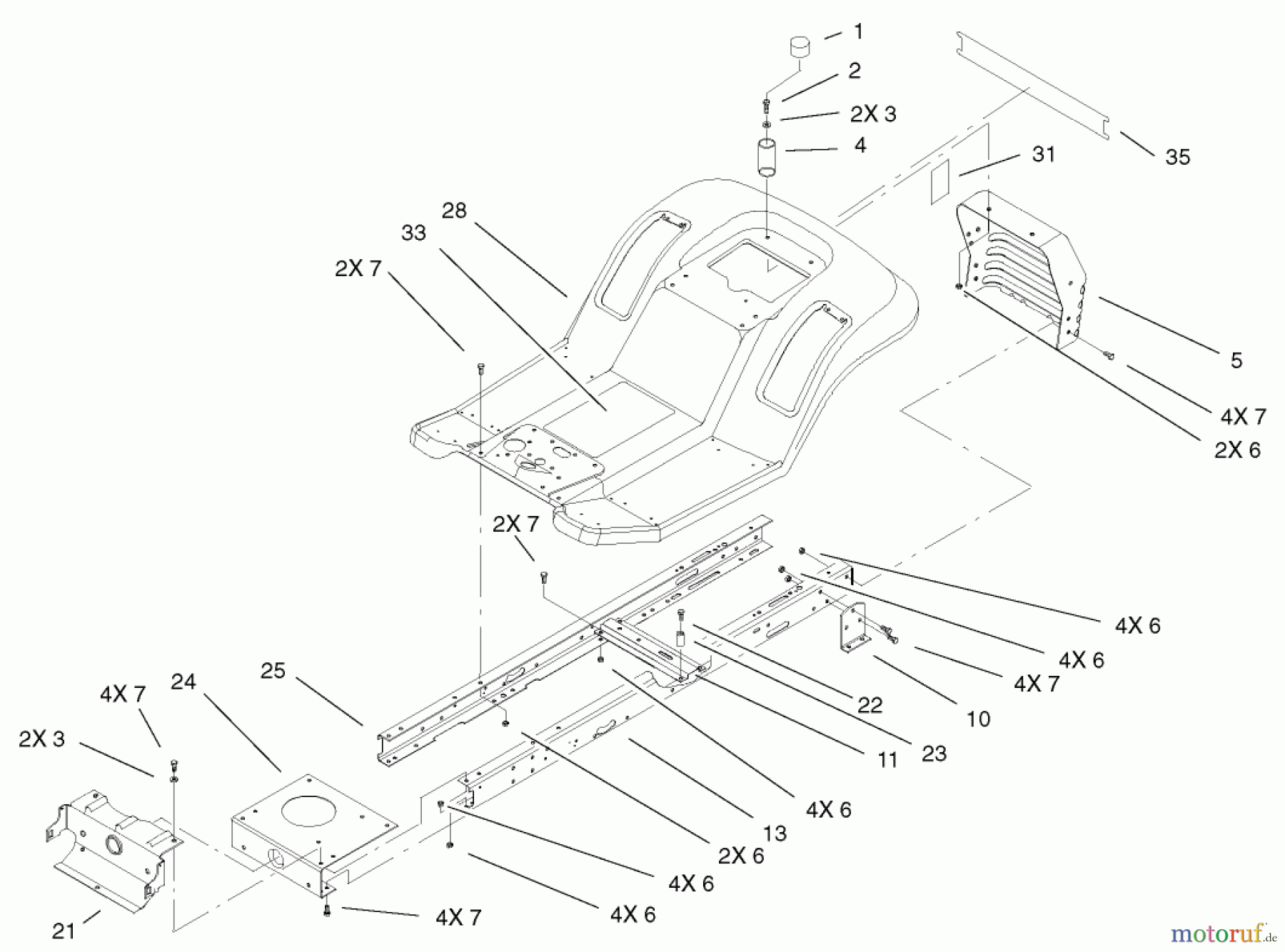  Toro Neu Mowers, Lawn & Garden Tractor Seite 1 71227 (16-38HXL) - Toro 16-38HXL Lawn Tractor, 2003 (230000001-230999999) FRAME AND BODY ASSEMBLY