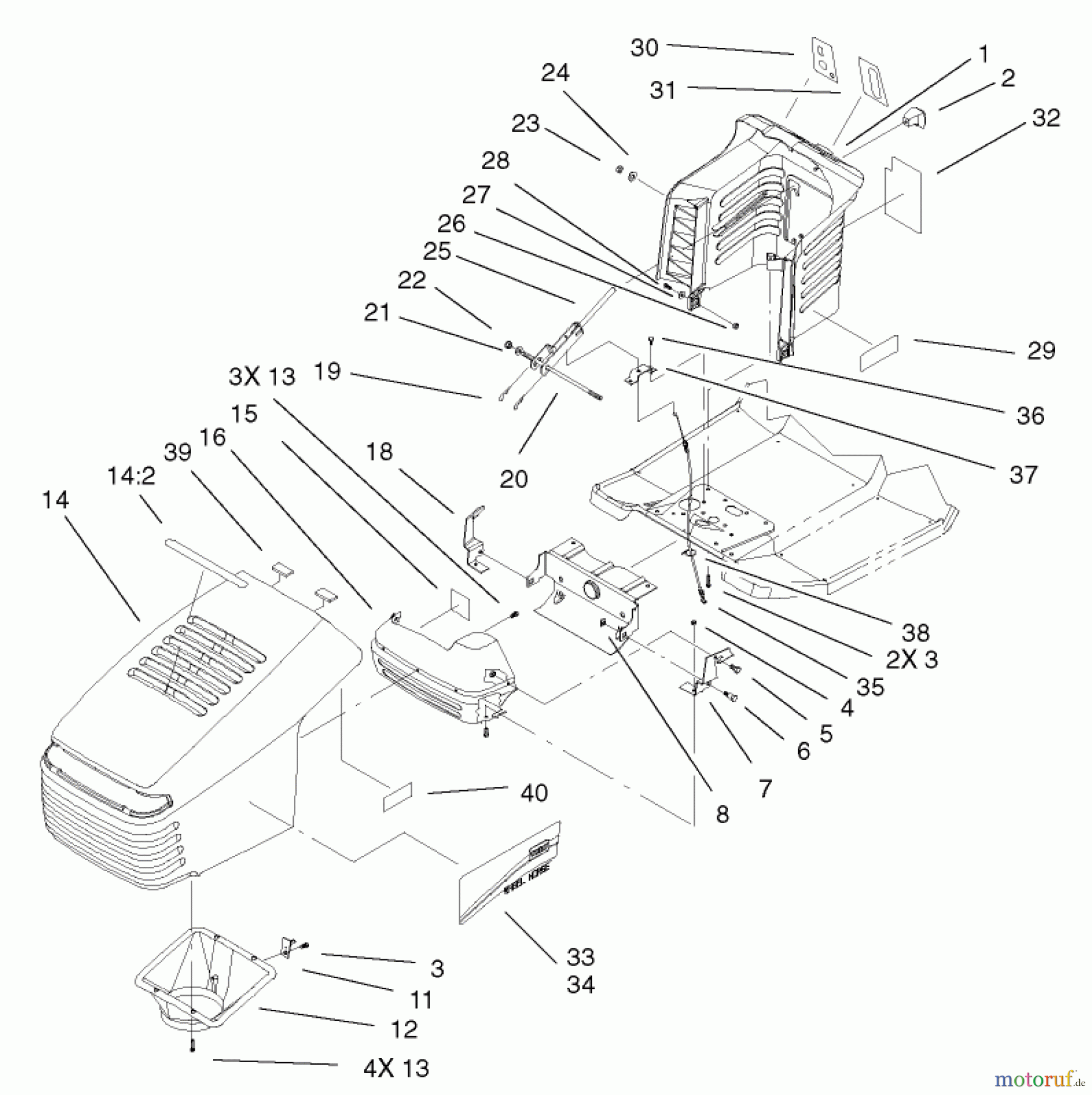 Toro Neu Mowers, Lawn & Garden Tractor Seite 1 71227 (16-38HXL) - Toro 16-38HXL Lawn Tractor, 2003 (230000001-230999999) HOOD AND TOWER ASSEMBLY