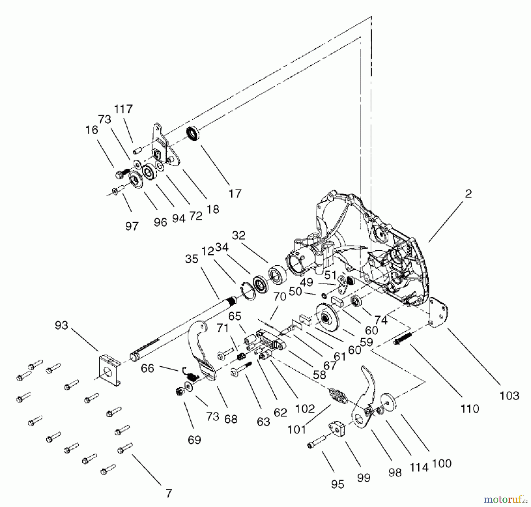 Toro Neu Mowers, Lawn & Garden Tractor Seite 1 71227 (16-38HXL) - Toro 16-38HXL Lawn Tractor, 2003 (230000001-230999999) HOUSING AND BEARING ASSEMBLY
