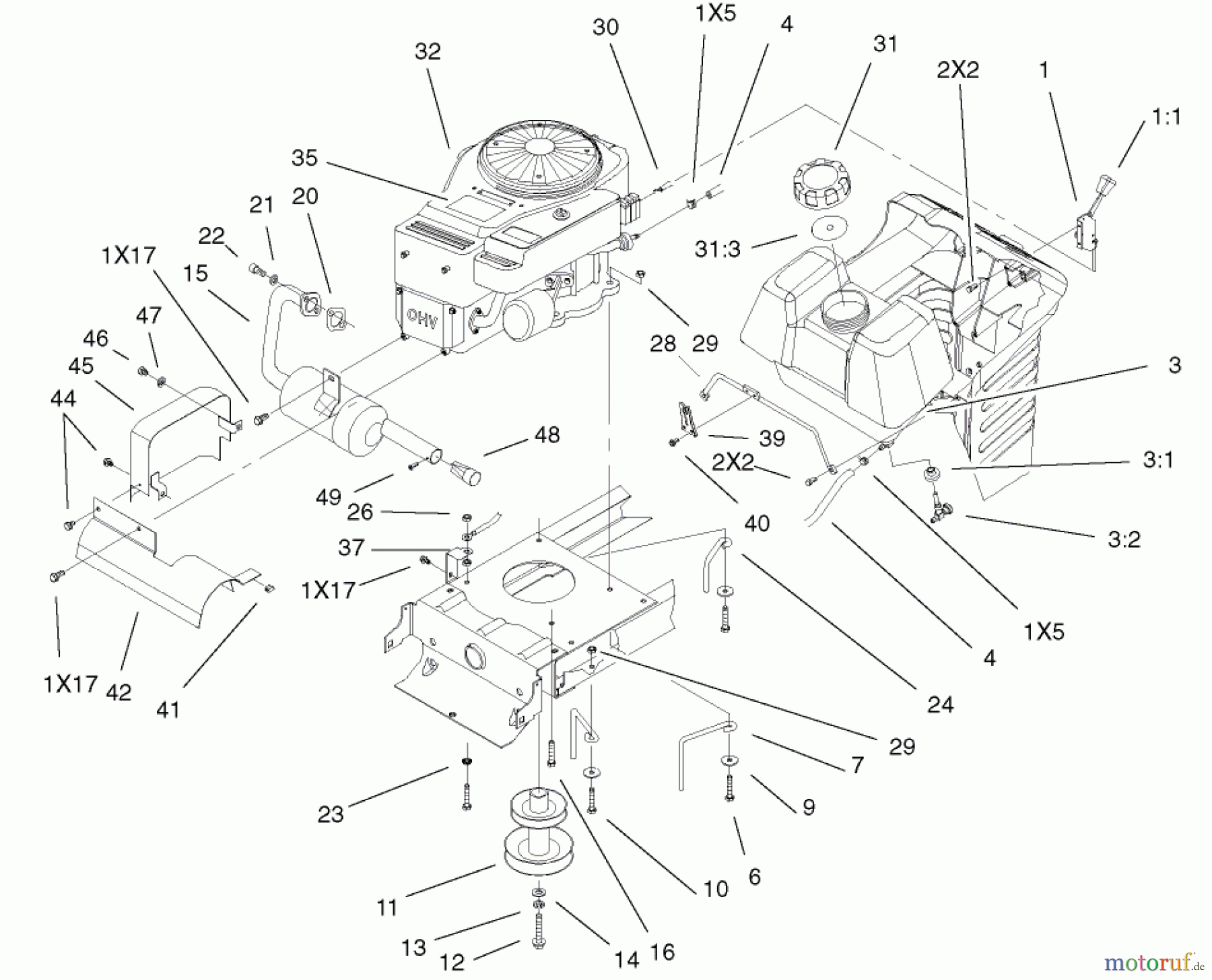  Toro Neu Mowers, Lawn & Garden Tractor Seite 1 71228 (17-44HXL) - Toro 17-44HXL Lawn Tractor, 2001 (210000001-210999999) ENGINE SYSTEM ASSEMBLY