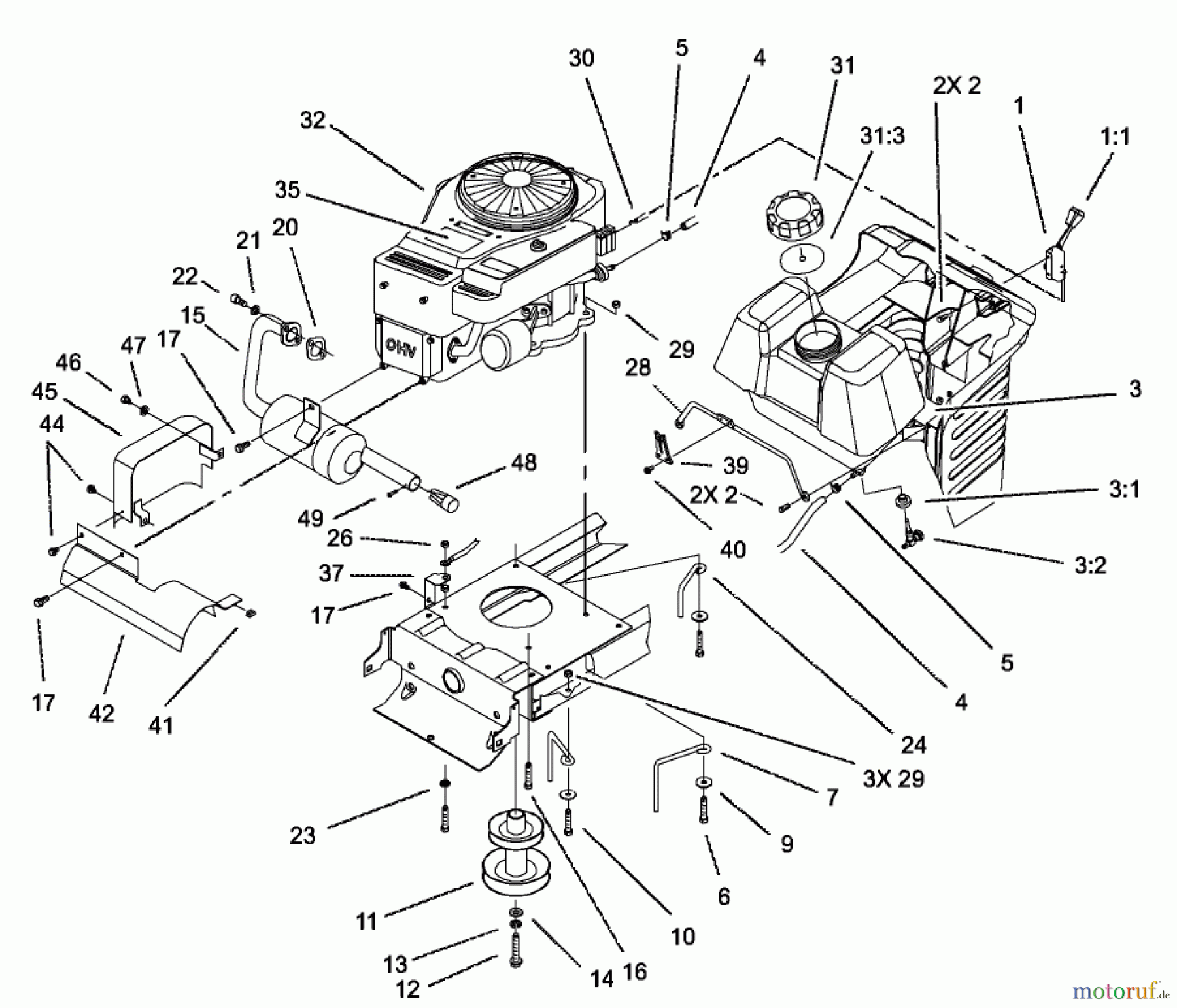 Toro Neu Mowers, Lawn & Garden Tractor Seite 1 71228 (17-44HXL) - Toro 17-44HXL Lawn Tractor, 2002 (220010001-220999999) ENGINE SYSTEM ASSEMBLY