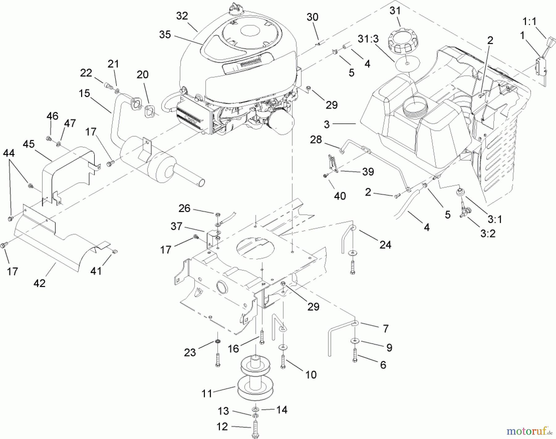  Toro Neu Mowers, Lawn & Garden Tractor Seite 1 71228 (17-44HXL) - Toro 17-44HXL Lawn Tractor, 2003 (230000001-230999999) ENGINE SYSTEM ASSEMBLY