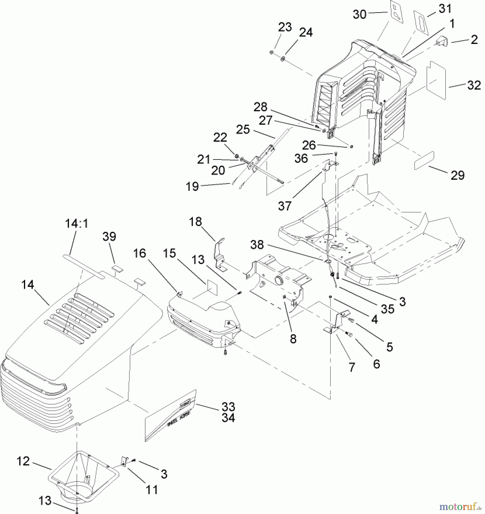 Toro Neu Mowers, Lawn & Garden Tractor Seite 1 71228 (17-44HXL) - Toro 17-44HXL Lawn Tractor, 2003 (230000001-230999999) HOOD AND TOWER ASSEMBLY