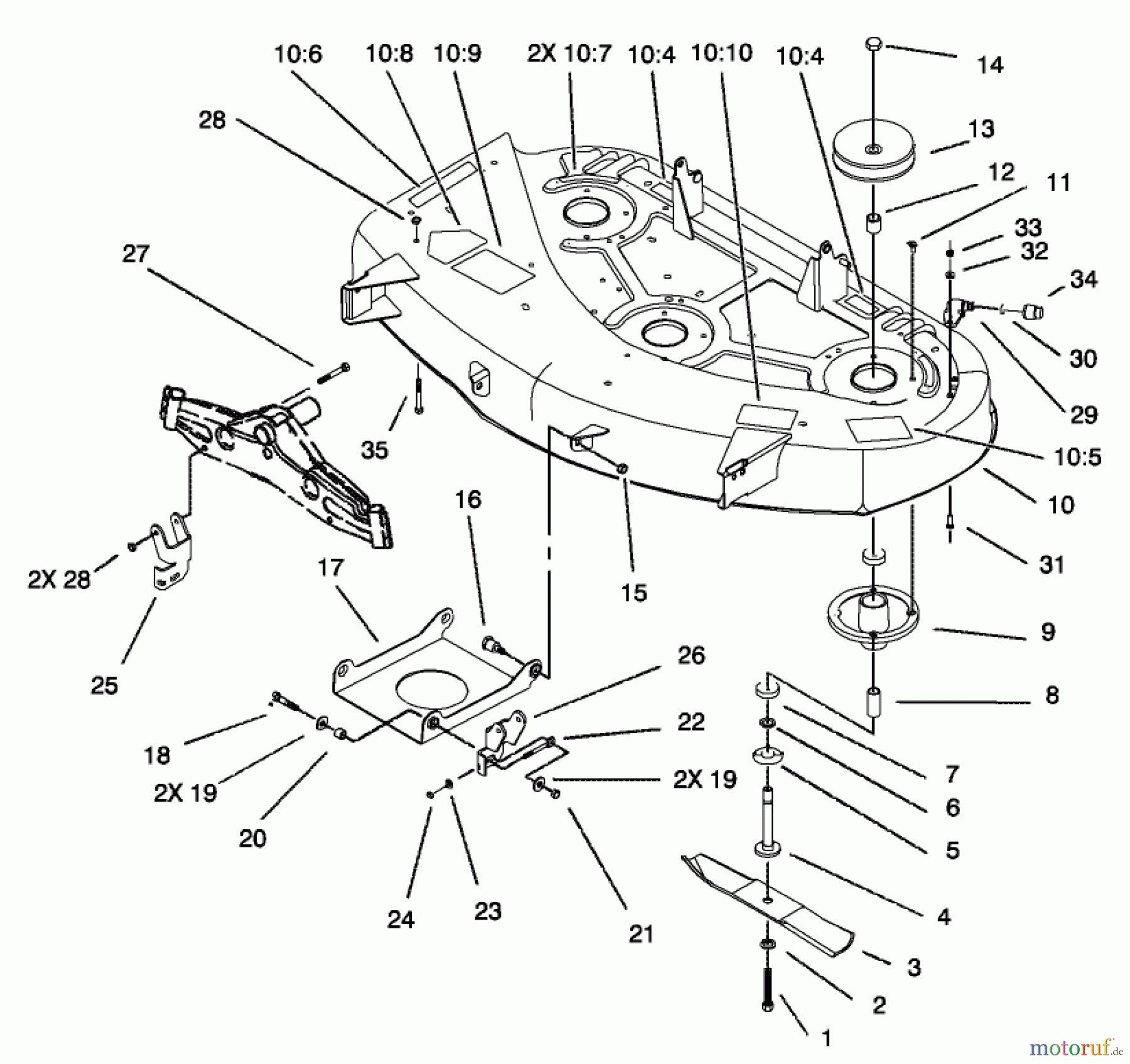 Toro Neu Mowers, Lawn & Garden Tractor Seite 1 71228 (17-44HXL) - Toro 17-44HXL Lawn Tractor, 2003 (230000001-230999999) SPINDLE AND BLADE ASSEMBLY