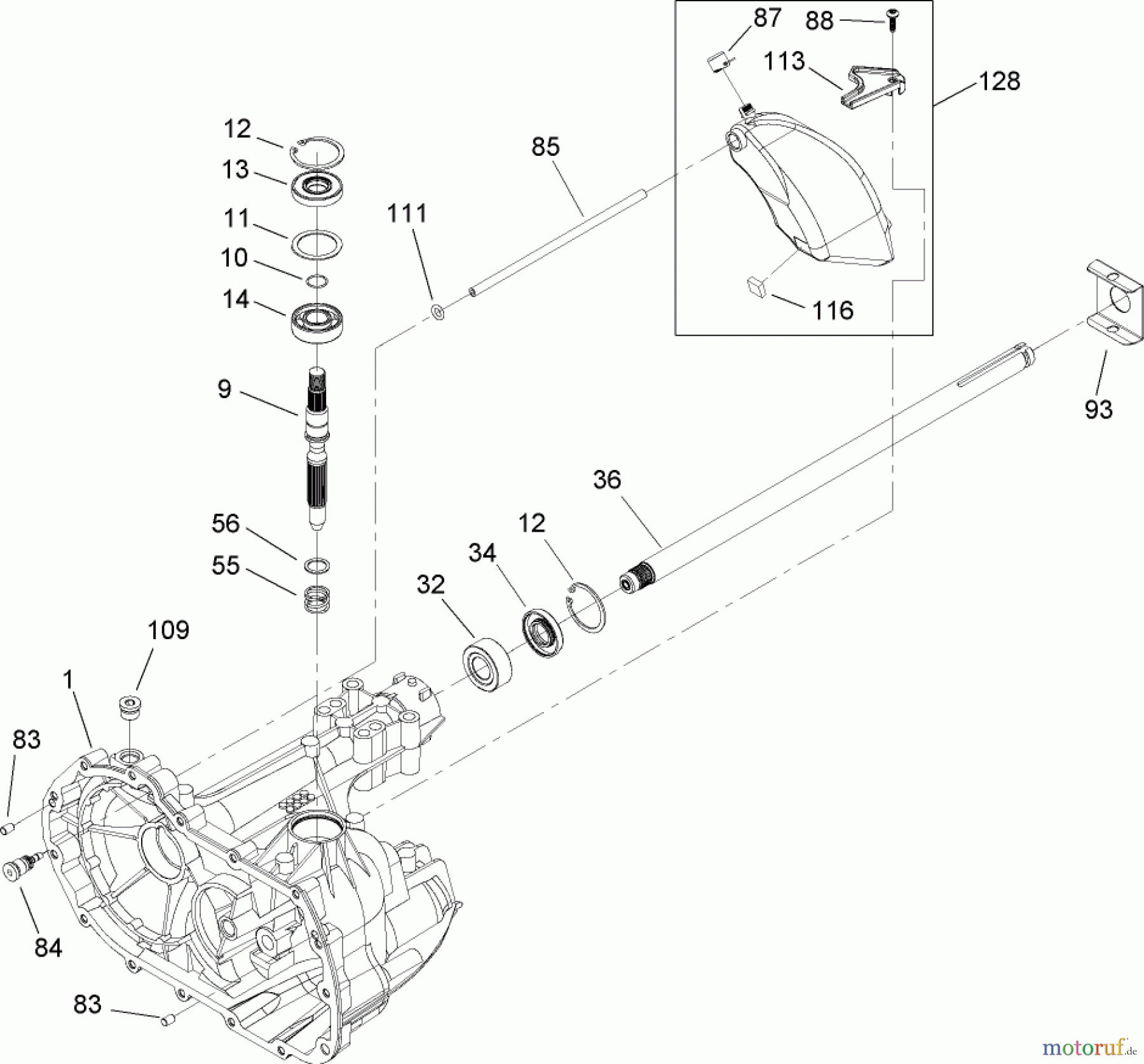 Toro Neu Mowers, Lawn & Garden Tractor Seite 1 71228 (17-44HXL) - Toro 17-44HXL Lawn Tractor, 2003 (230000001-230999999) TRANSAXLE MAIN HOUSING AND BEARING ASSEMBLY