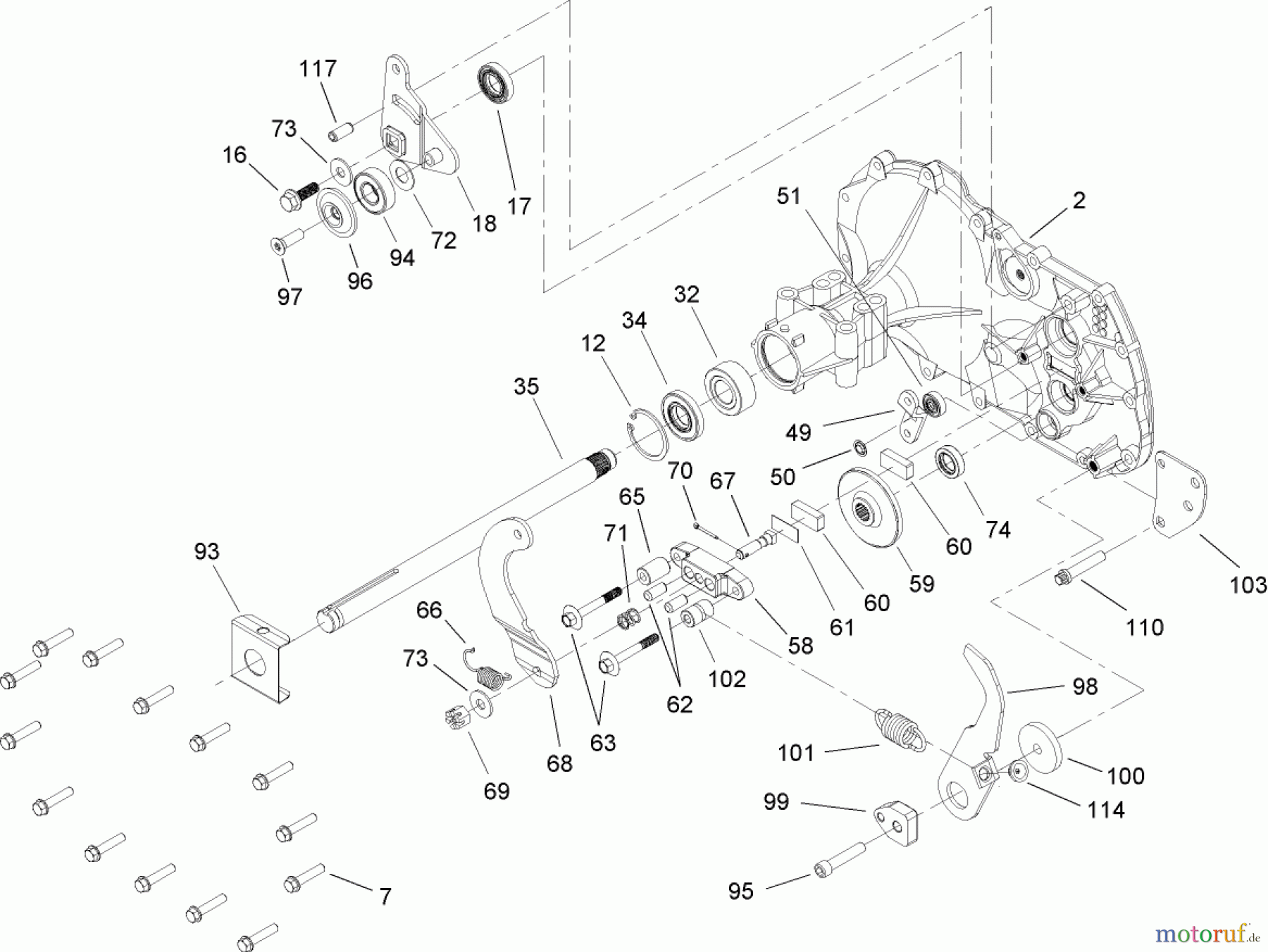  Toro Neu Mowers, Lawn & Garden Tractor Seite 1 71228 (17-44HXL) - Toro 17-44HXL Lawn Tractor, 2003 (230000001-230999999) TRANSAXLE SIDE HOUSING AND BEARING ASSEMBLY