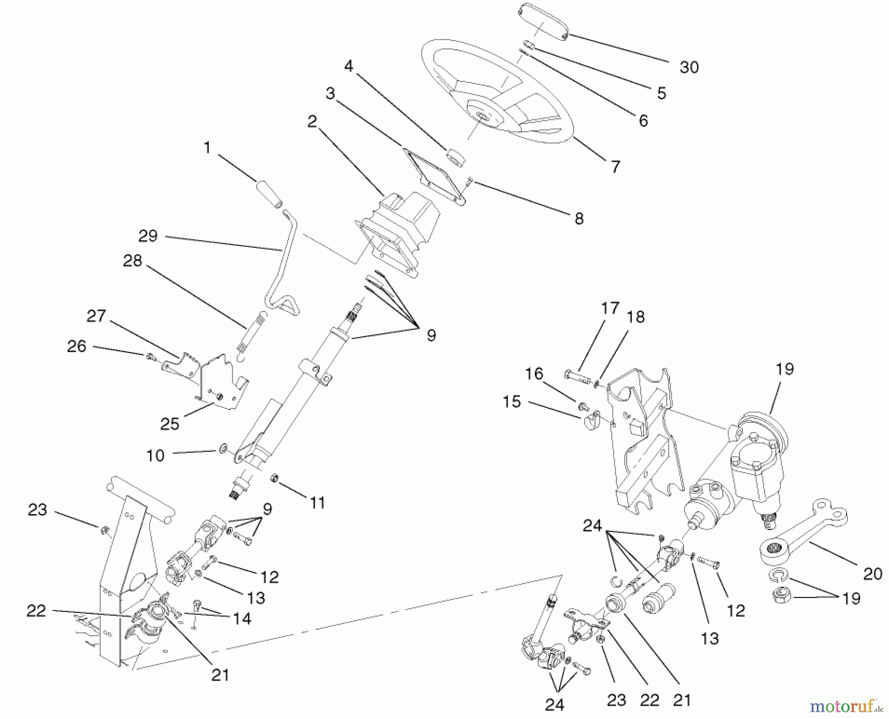  Toro Neu Mowers, Lawn & Garden Tractor Seite 1 71233 (17-44HXL) - Toro 17-44HXL Indy Special Edition Lawn Tractor, 2002 (220000001-220999999) STEERING ASSEMBLY #1