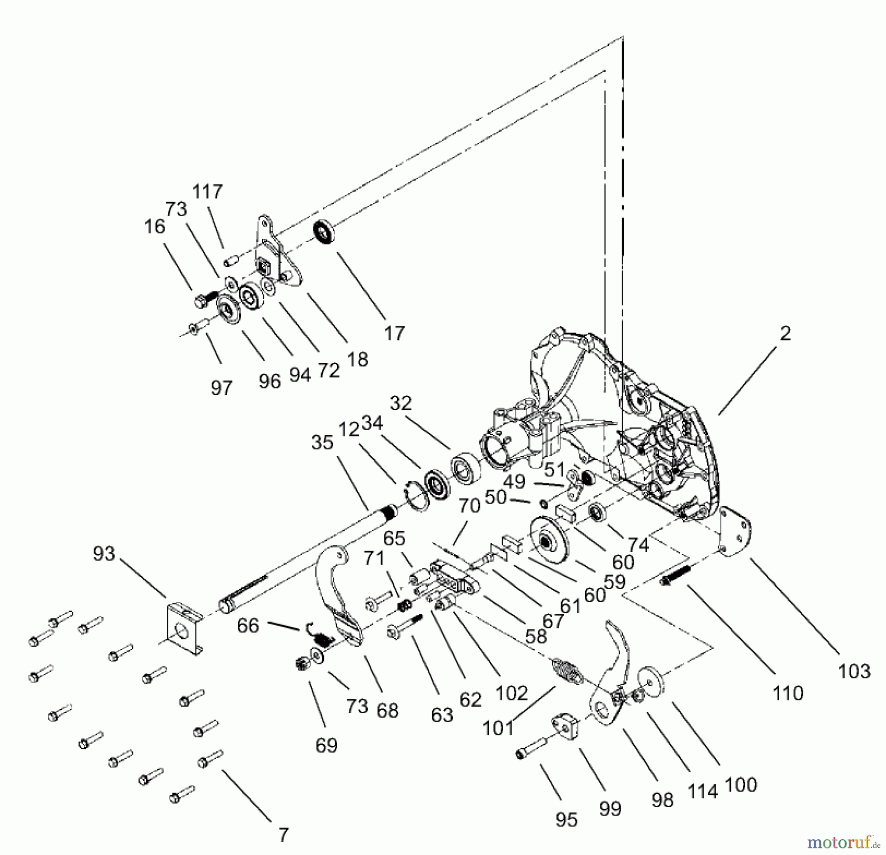 Toro Neu Mowers, Lawn & Garden Tractor Seite 1 71245 (14-38HXLE) - Toro 14-38HXLE Lawn Tractor, 2003 (230000001-230999999) HOUSING AND BEARING ASSEMBLY