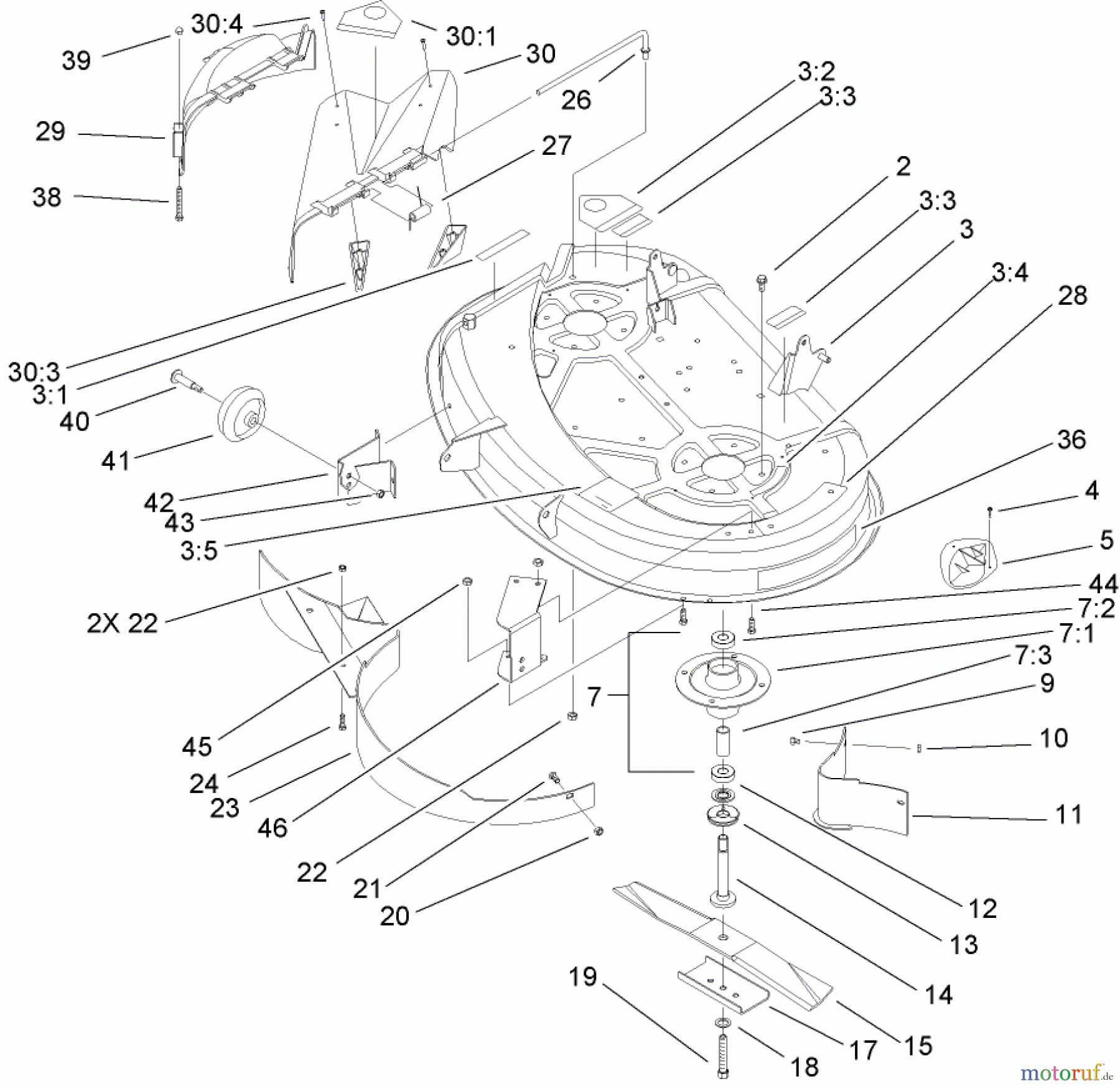  Toro Neu Mowers, Lawn & Garden Tractor Seite 1 71246 (XL 380H) - Toro XL 380H Lawn Tractor, 2007 (270000001-270999999) 38 INCH DECK ASSEMBLY