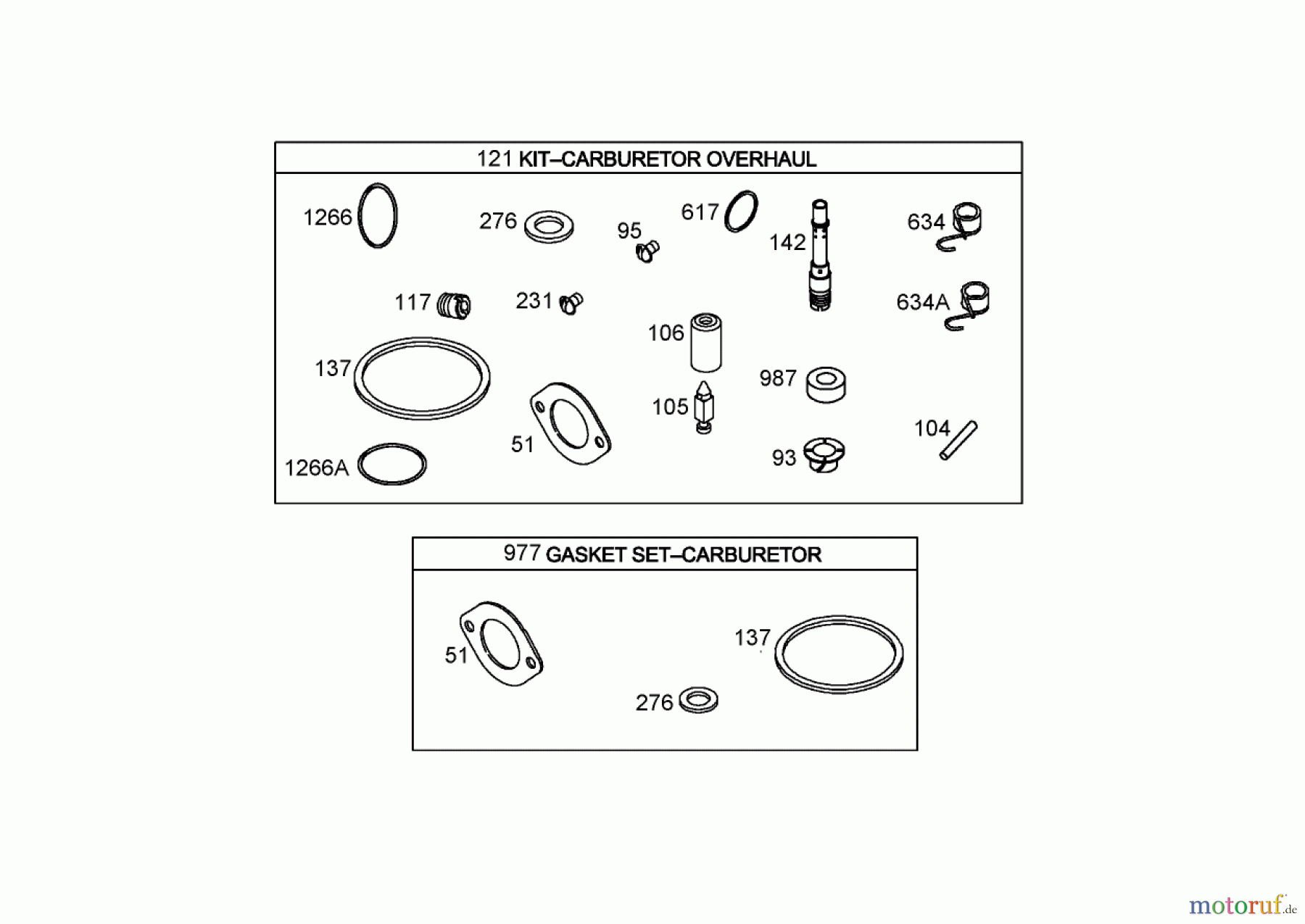 Toro Neu Mowers, Lawn & Garden Tractor Seite 1 71246 (XL 380H) - Toro XL 380H Lawn Tractor, 2007 (270000001-270999999) CARBURETOR OVERHAUL KIT BRIGGS AND STRATTON 286H77-0165-E1