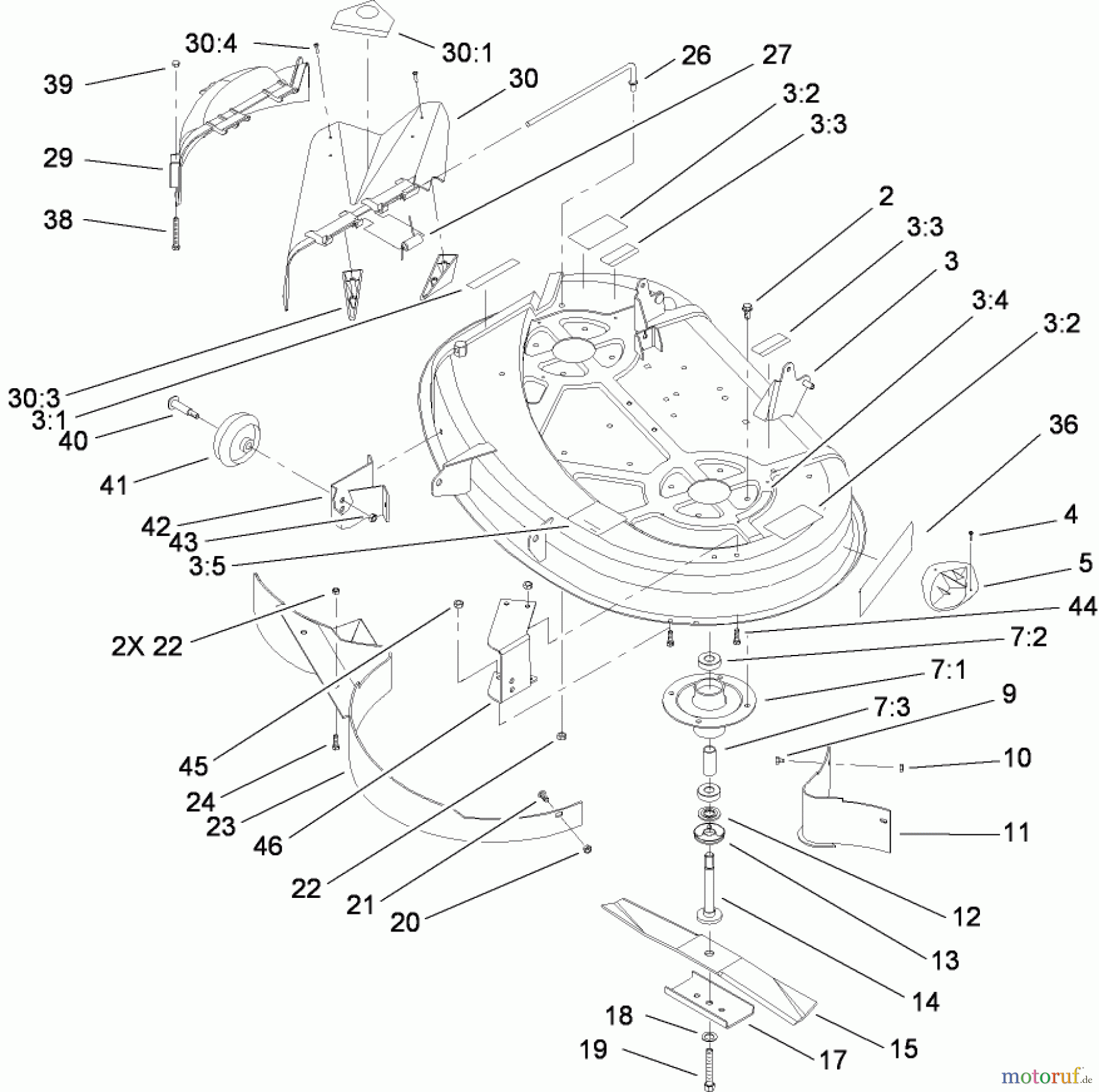 Toro Neu Mowers, Lawn & Garden Tractor Seite 1 71252 (XL 380H) - Toro XL 380H Lawn Tractor, 2008 (280000001-280999999) 38 INCH DECK ASSEMBLY