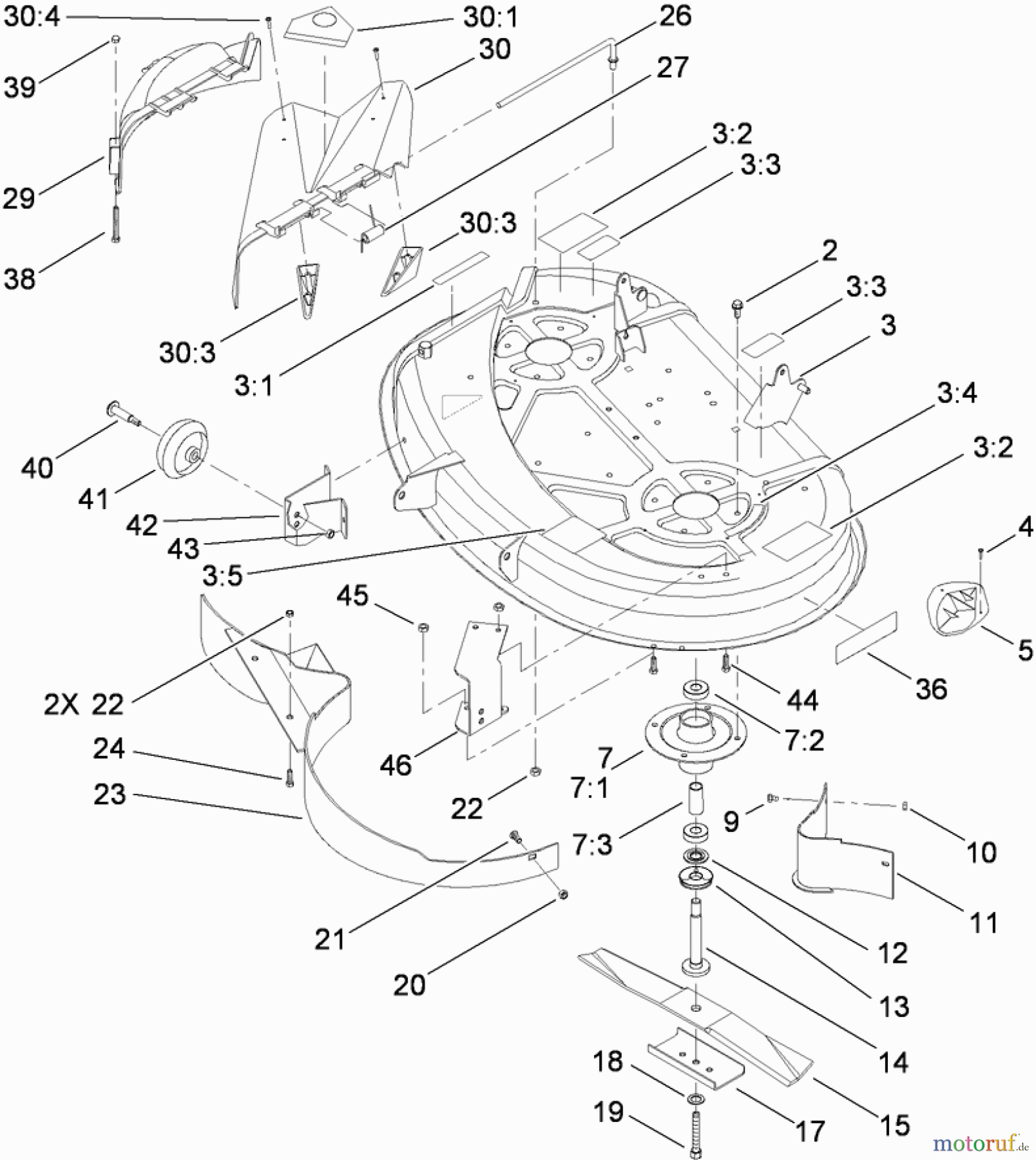 Toro Neu Mowers, Lawn & Garden Tractor Seite 1 71252 (XL 380H) - Toro XL 380H Lawn Tractor, 2010 (310000001-310002000) 38 INCH DECK, SPINDLE AND BLADE ASSEMBLY