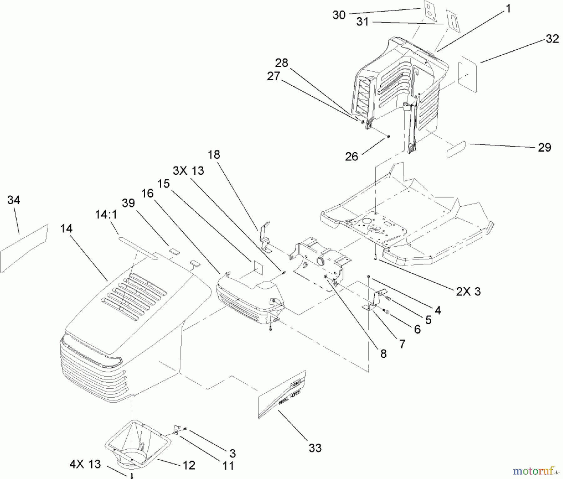  Toro Neu Mowers, Lawn & Garden Tractor Seite 1 71252 (XL 380H) - Toro XL 380H Lawn Tractor, 2010 (310000001-310002000) HOOD AND TOWER ASSEMBLY