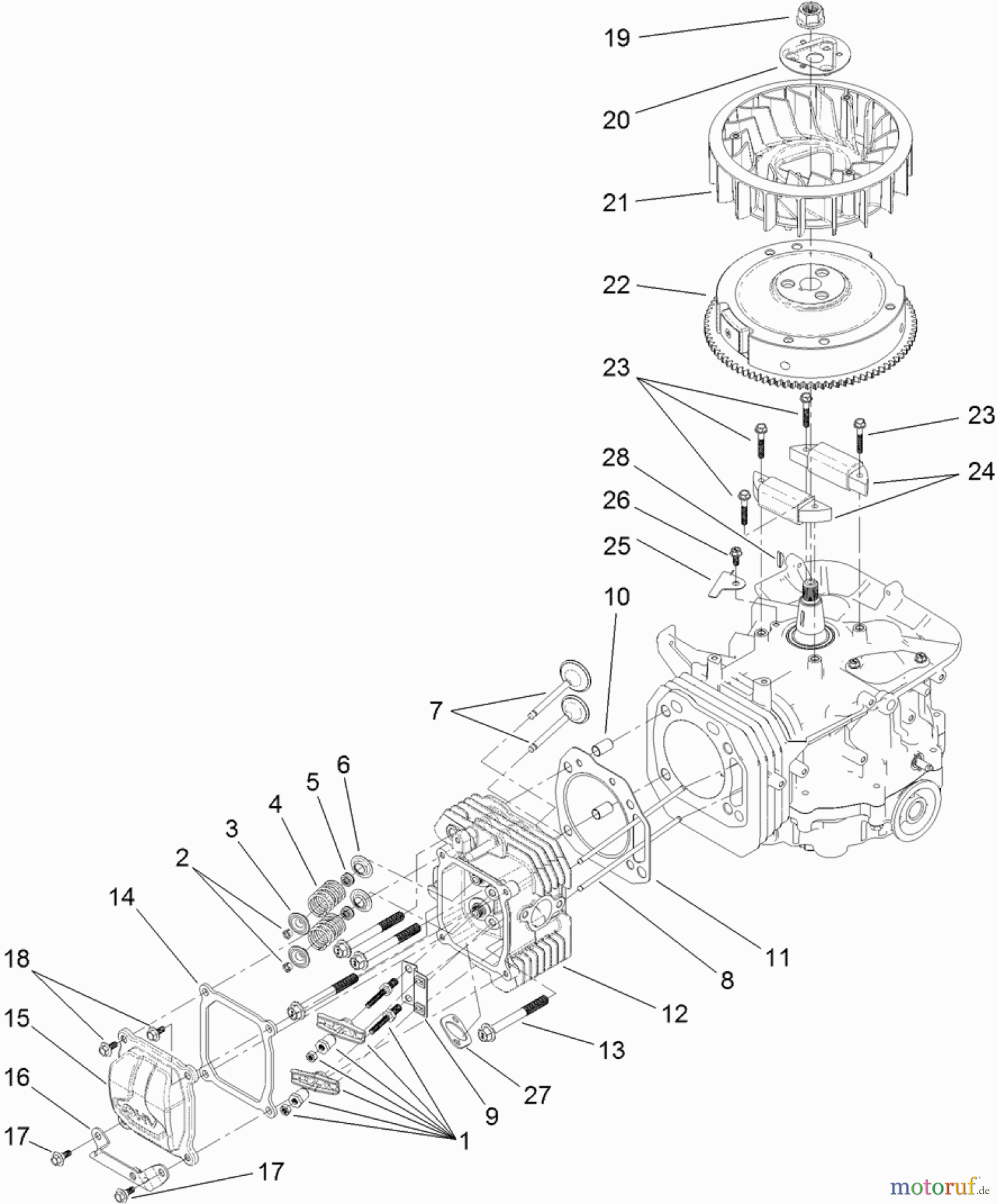 Toro Neu Mowers, Lawn & Garden Tractor Seite 1 71254 (XLS 380) - Toro XLS 380 Lawn Tractor, 2012 (SN 312000001-312999999) CYLINDER HEAD AND FLYWHEEL ASSEMBLY