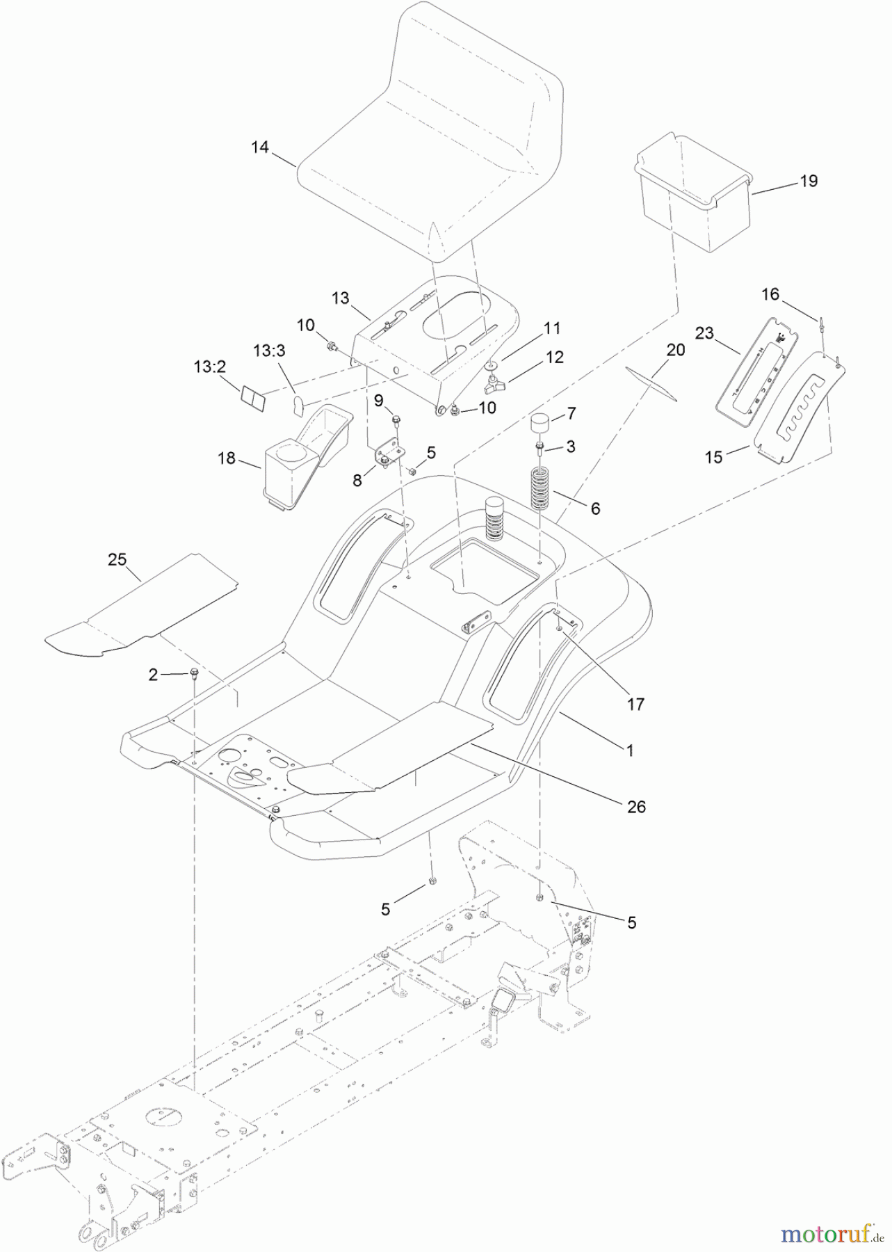 Toro Neu Mowers, Lawn & Garden Tractor Seite 1 71254 (XLS 380) - Toro XLS 380 Lawn Tractor, 2012 (SN 312000001-312999999) REAR BODY AND SEAT ASSEMBLY