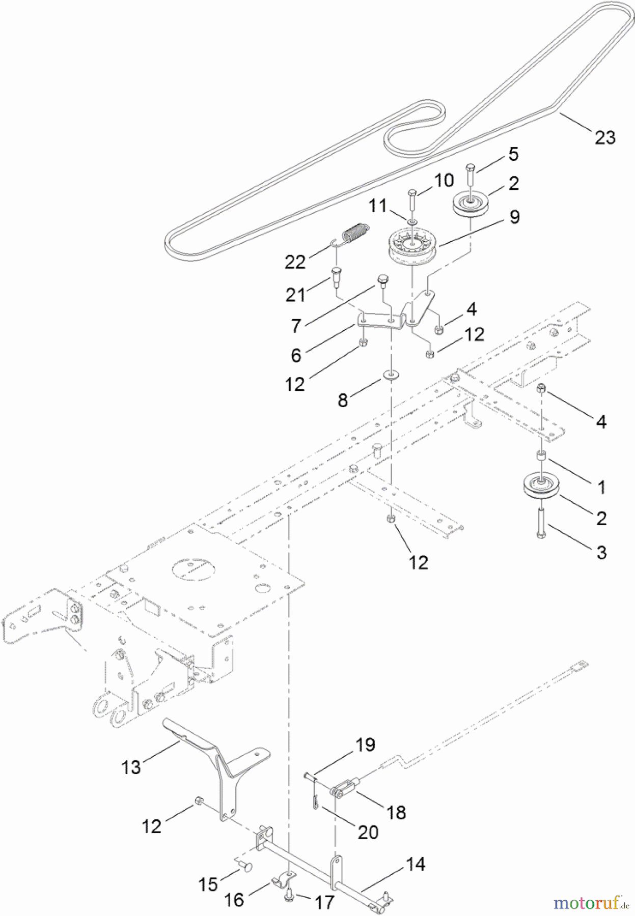 Toro Neu Mowers, Lawn & Garden Tractor Seite 1 71255 (XLS 420T) - Toro XLS 420T Lawn Tractor, 2012 (SN 312000001-312999999) MOTION CONTROL AND BELT ASSEMBLY