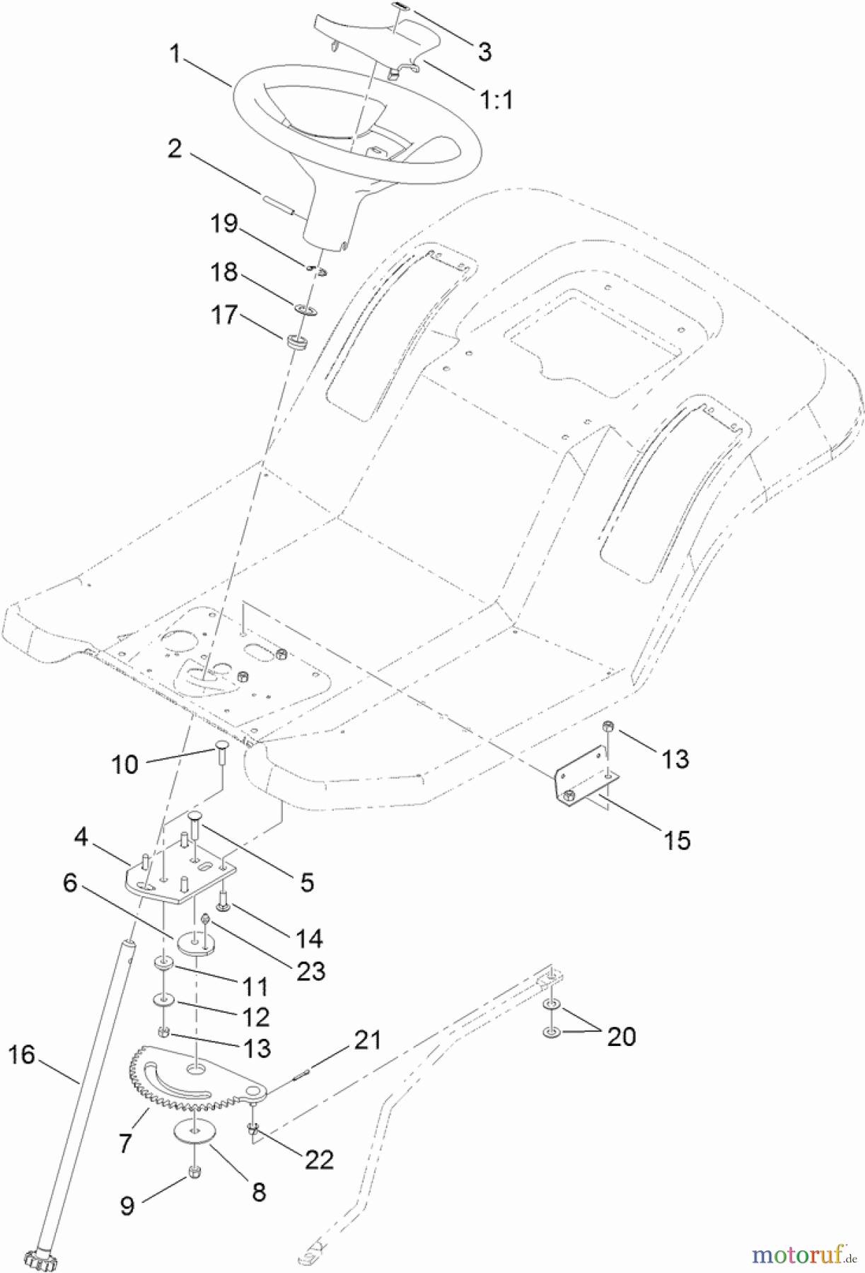  Toro Neu Mowers, Lawn & Garden Tractor Seite 1 71255 (XLS 420T) - Toro XLS 420T Lawn Tractor, 2012 (SN 312000001-312999999) STEERING ASSEMBLY
