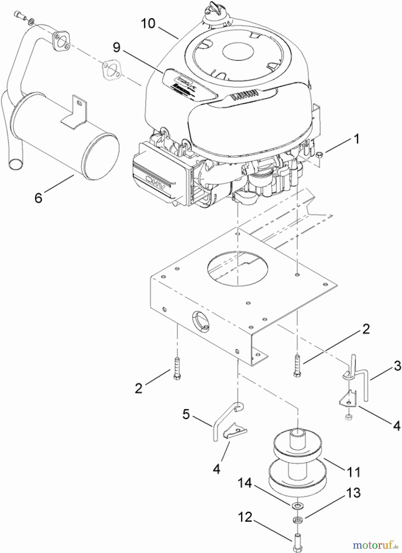 Toro Neu Mowers, Lawn & Garden Tractor Seite 1 71257 (XL 320) - Toro XL 320 Lawn Tractor, 2009 (290000001-290999999) ENGINE AND MUFFLER ASSEMBLY