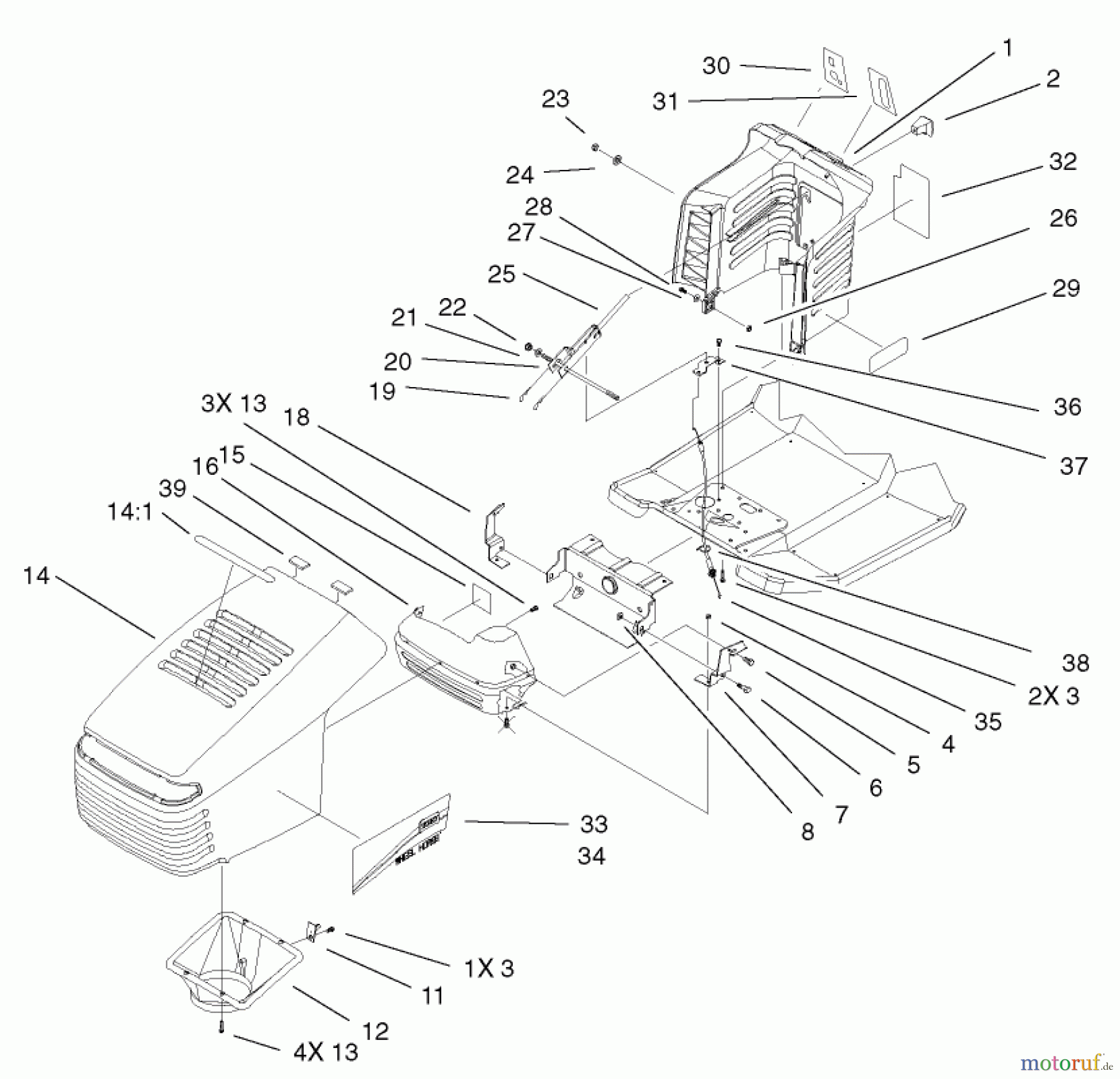  Toro Neu Mowers, Lawn & Garden Tractor Seite 1 71282 (17-44HXLE) - Toro 17-44HXLE Lawn Tractor, 2001 (210000001-210999999) HOOD & TOWER ASSEMBLY