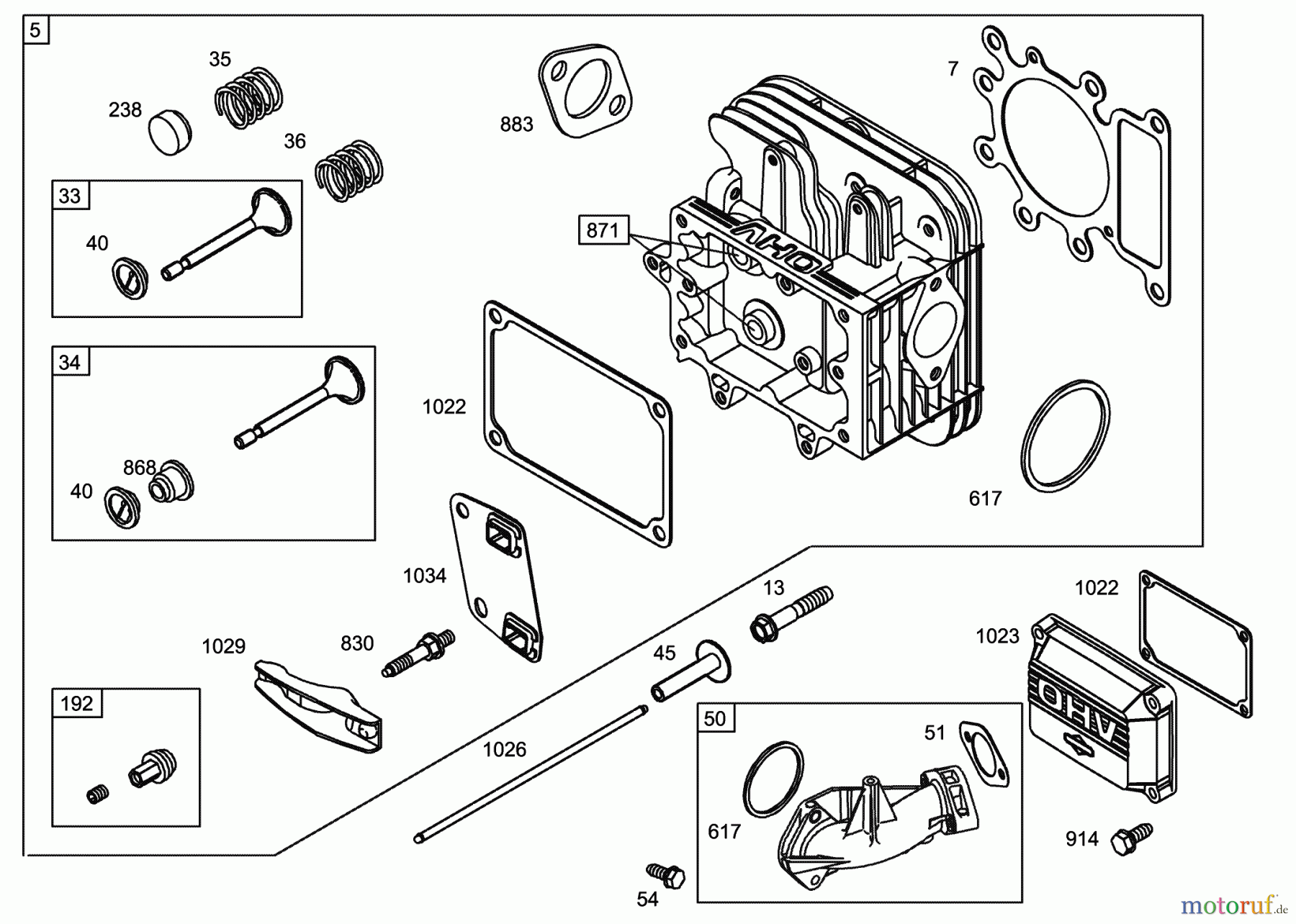 Toro Neu Mowers, Lawn & Garden Tractor Seite 1 71283 (17-44HXLE) - Toro 17-44HXLE Lawn Tractor, 2002 (220010001-220999999) CYLINDER HEAD ASSEMBLY ENGINE BRIGGS AND STRATTON MODEL 31F777-0123-E1