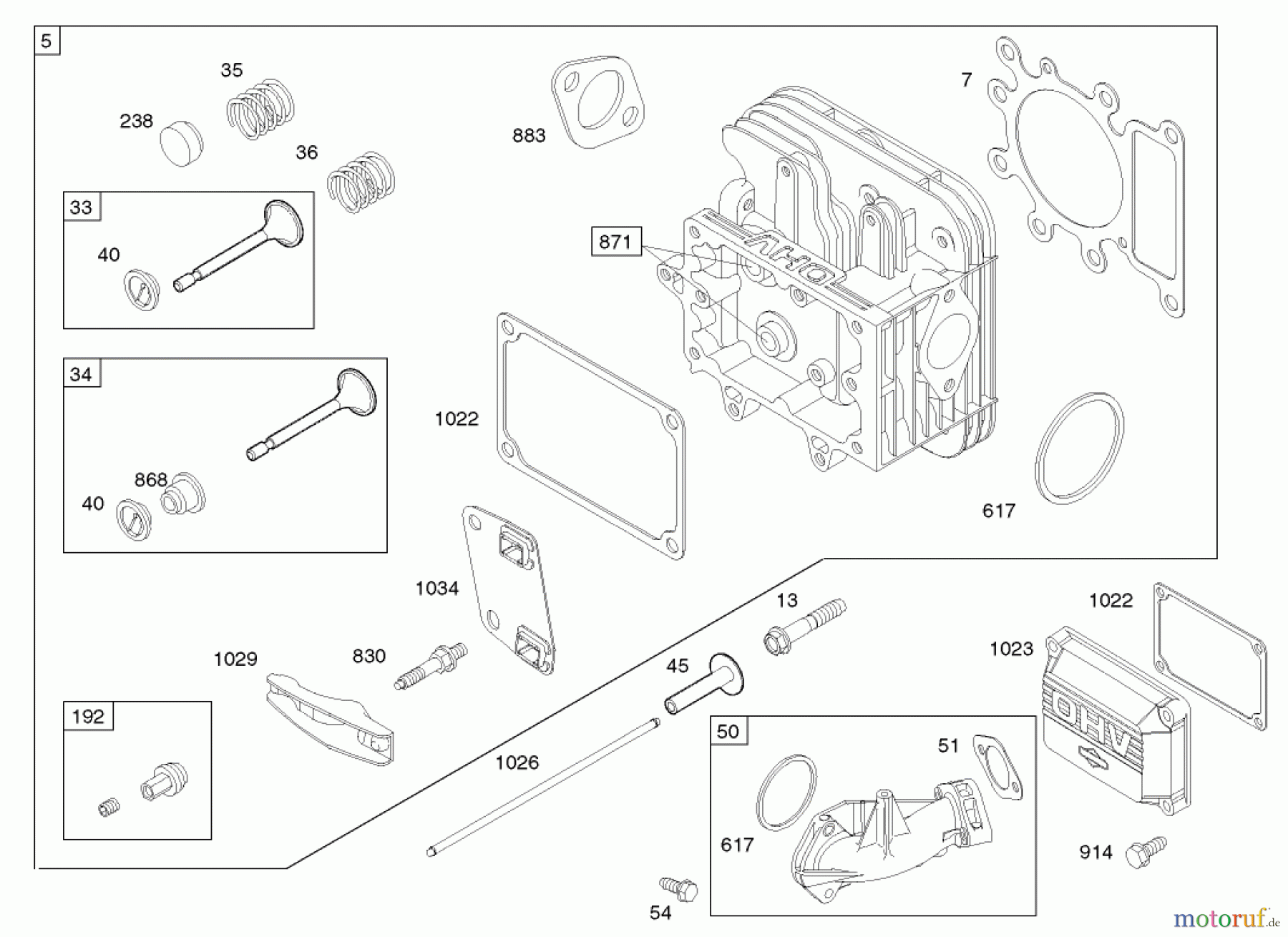 Toro Neu Mowers, Lawn & Garden Tractor Seite 1 71283 (17-44HXLE) - Toro 17-44HXLE Lawn Tractor, 2004 (240000001-240999999) CYLINDER HEAD ASSEMBLY BRIGGS AND STRATTON 31F777-0123-E1
