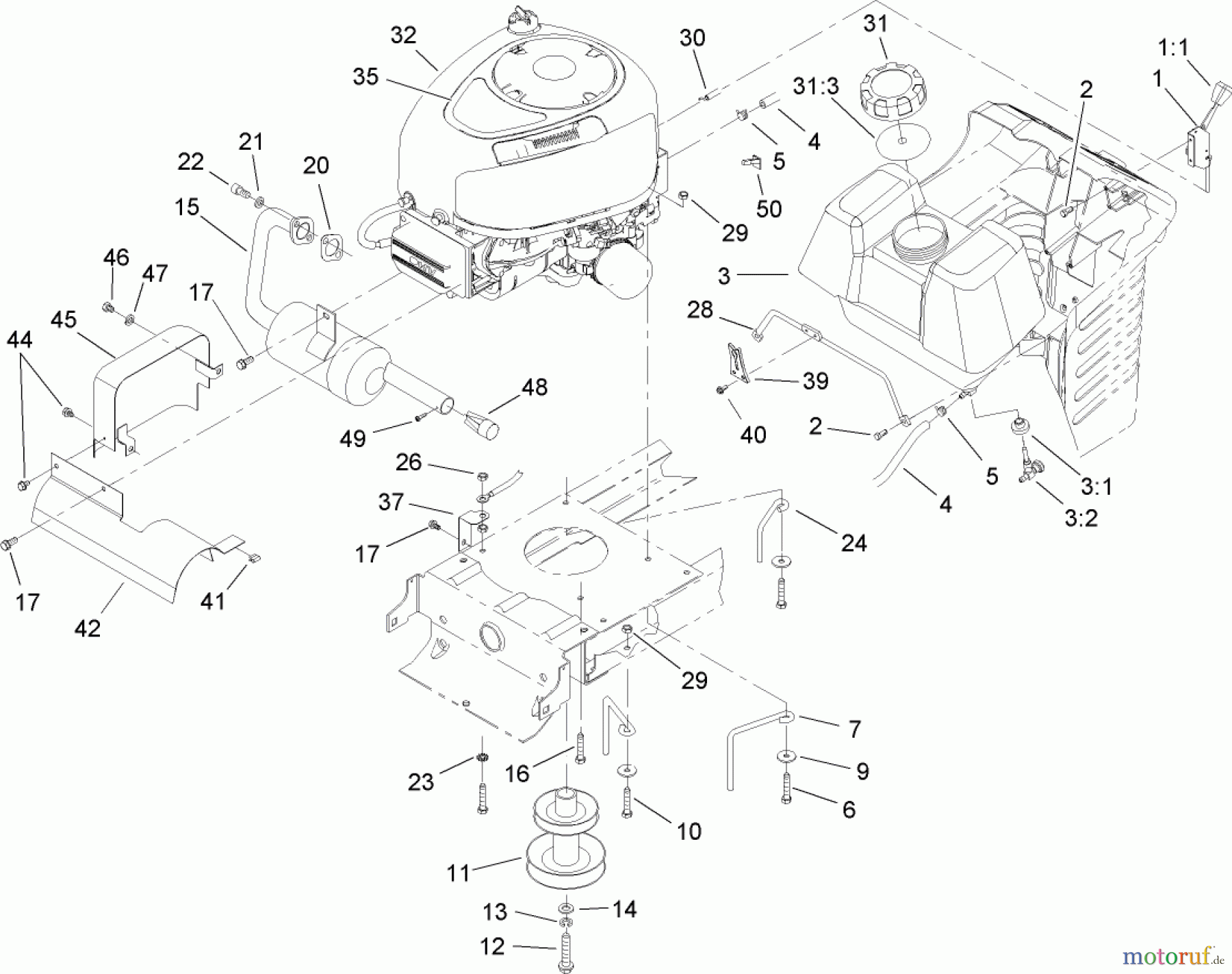 Toro Neu Mowers, Lawn & Garden Tractor Seite 1 71283 (17-44HXLE) - Toro 17-44HXLE Lawn Tractor, 2004 (240000001-240999999) ENGINE SYSTEM ASSEMBLY