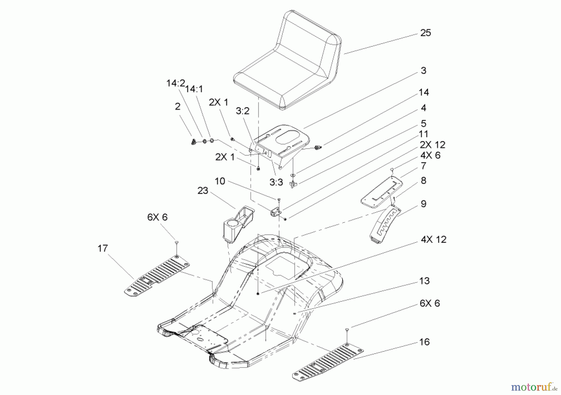 Toro Neu Mowers, Lawn & Garden Tractor Seite 1 71285 (18-44HXLE) - Toro 18-44HXLE Lawn Tractor, 2004 (240000001-240999999) REAR BODY AND SEAT ASSEMBLY