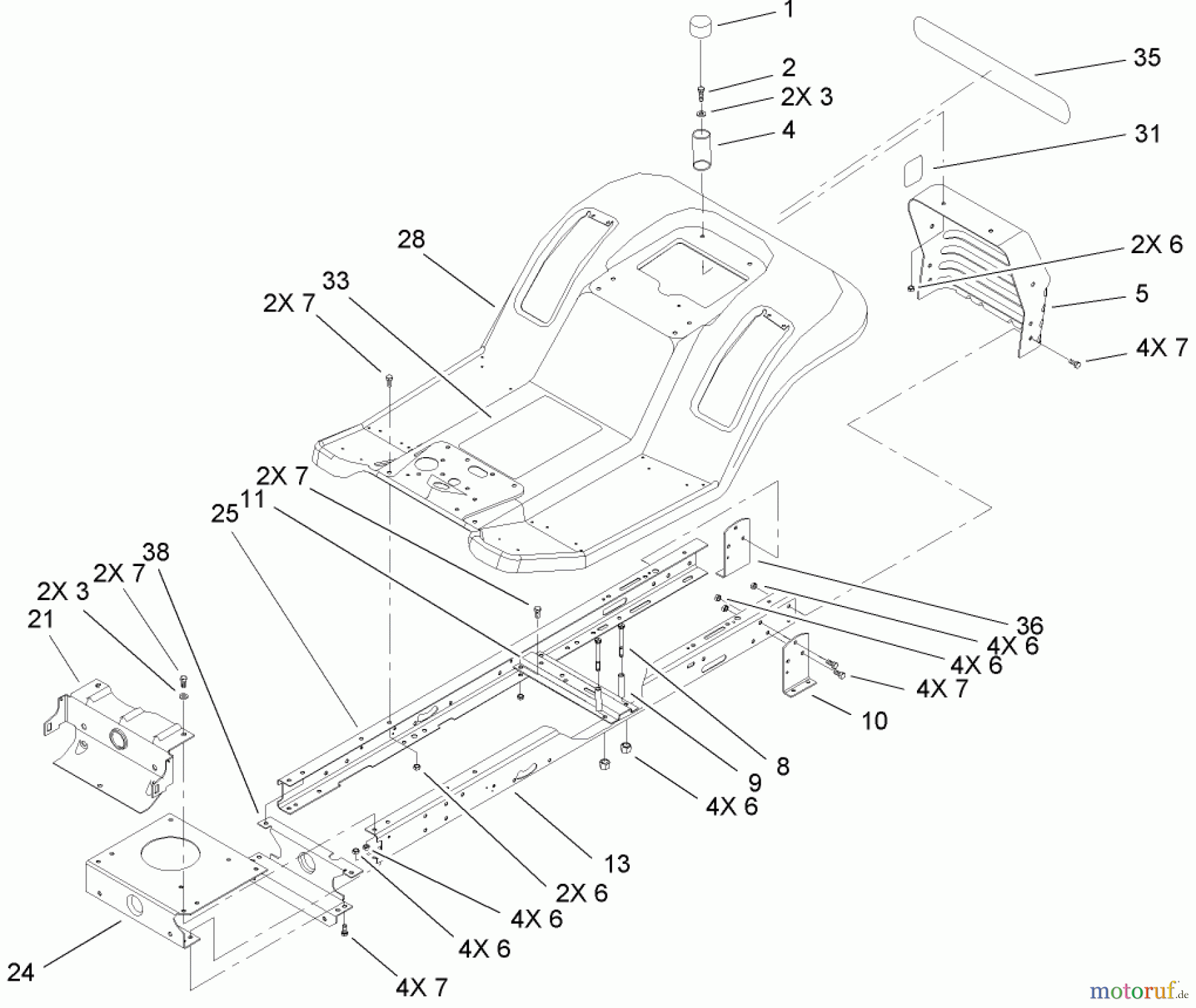 Toro Neu Mowers, Lawn & Garden Tractor Seite 1 71286 (XL 440H) - Toro XL 440H Lawn Tractor, 2005 (250000001-250999999) FRAME AND BODY ASSEMBLY