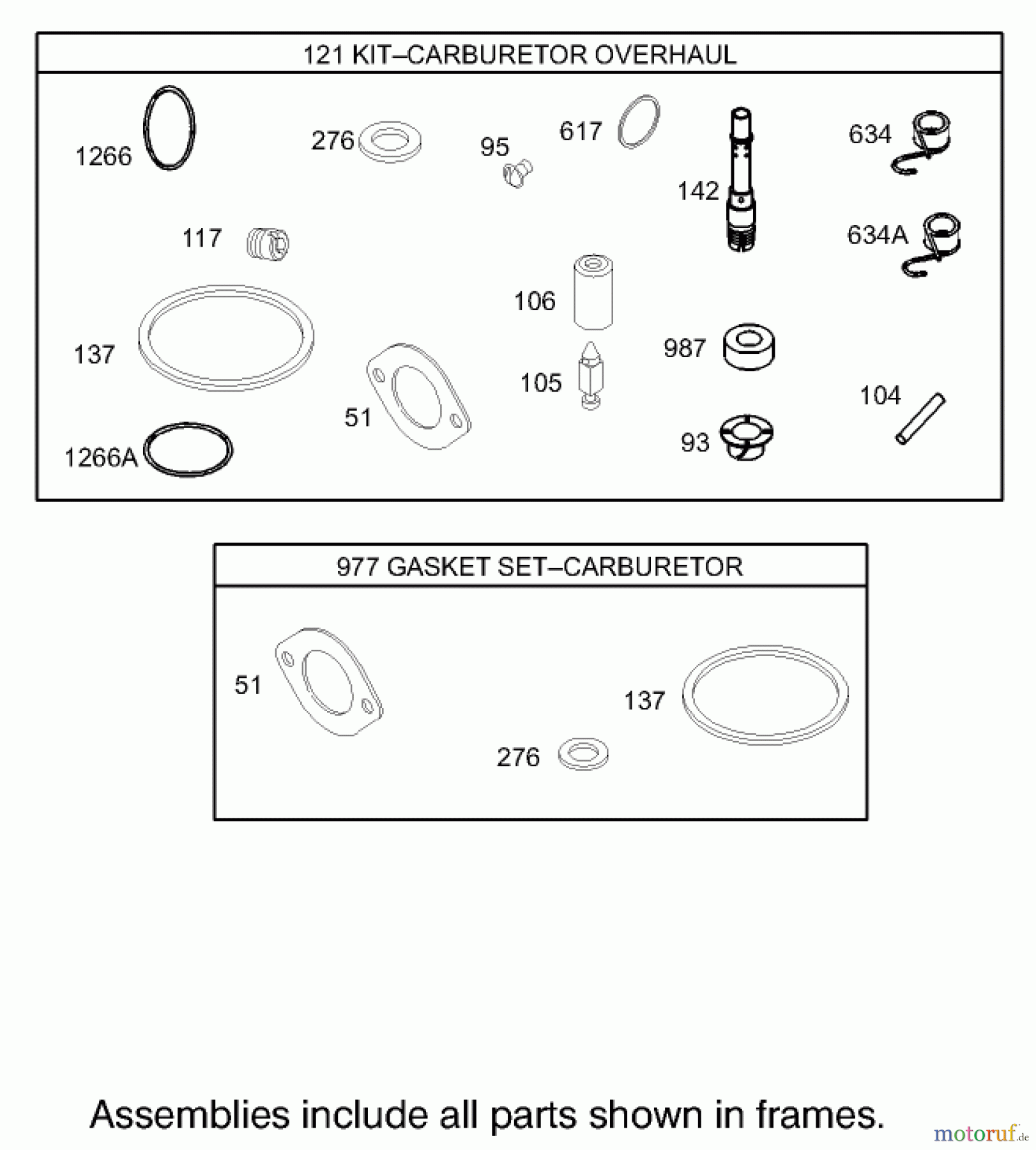 Toro Neu Mowers, Lawn & Garden Tractor Seite 1 71286 (XL 440H) - Toro XL 440H Lawn Tractor, 2007 (270000001-270999999) CARBURETOR OVERHAUL KIT ASSEMBLY BRIGGS AND STRATTON 31F777-0162-E1