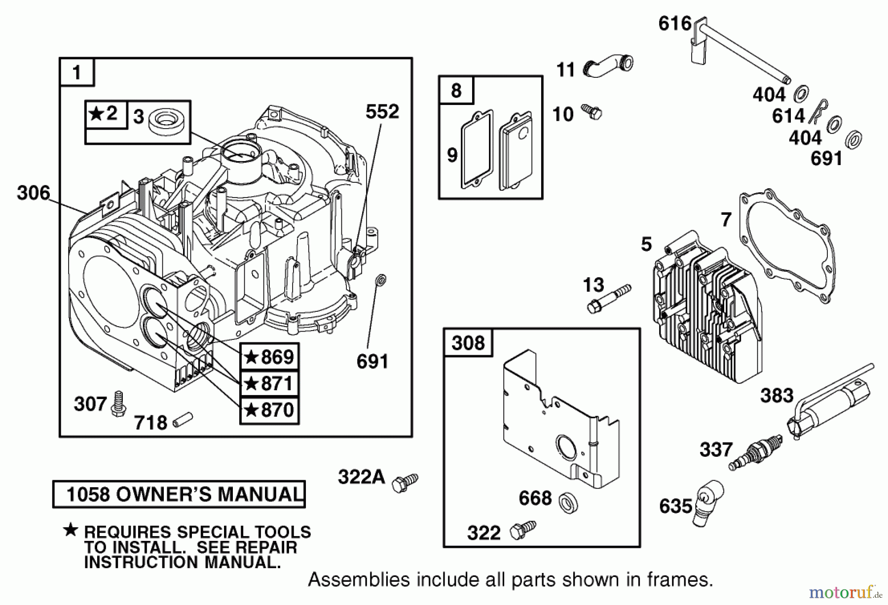  Toro Neu Mowers, Lawn & Garden Tractor Seite 1 71301 (12.5-32XLE) - Toro 12.5-32XLE Lawn Tractor, 2001 (210000001-210999999) CYLINDER ASSEMBLY ENGINE BRIGGS AND STRATTON MODEL 288707-1142-E1
