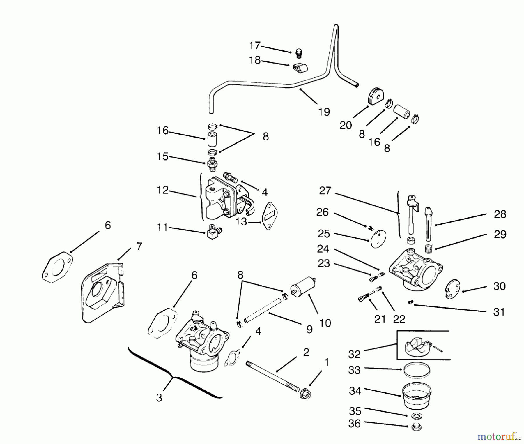 Toro Neu Mowers, Lawn & Garden Tractor Seite 1 72103 (268-H) - Toro 268-H Yard Tractor, 1995 (5900001-5900600) FUEL SYSTEM (KOHLER ENGINE CV-14S-PS1472)